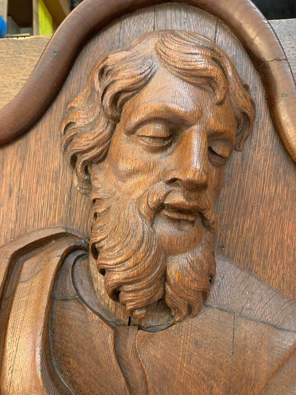 Hand Carved Oak French Religious Plaque of a Saint c.1750s to 1820s