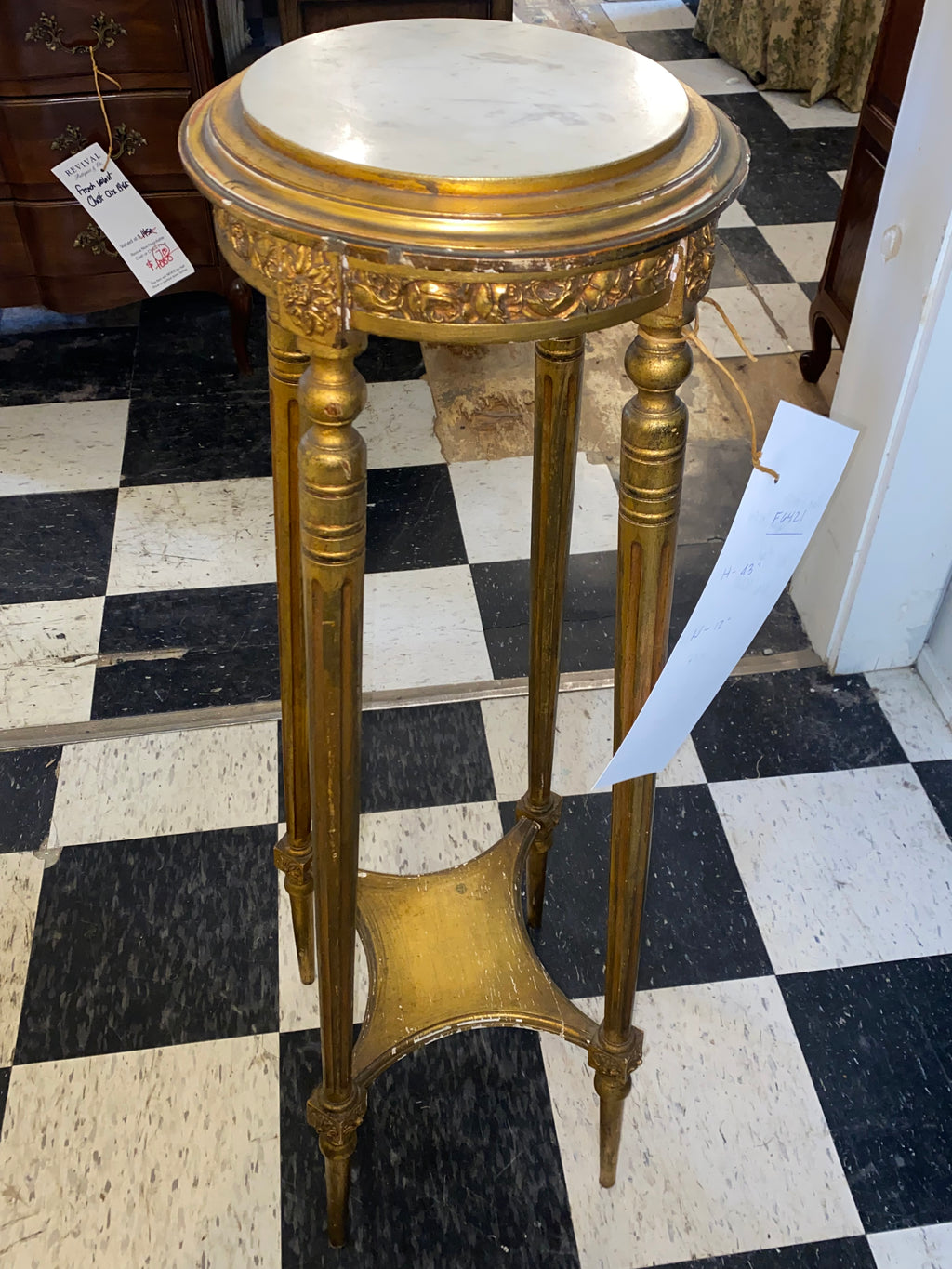 French Gilt Marble Topped Plant Stand C. 1920s