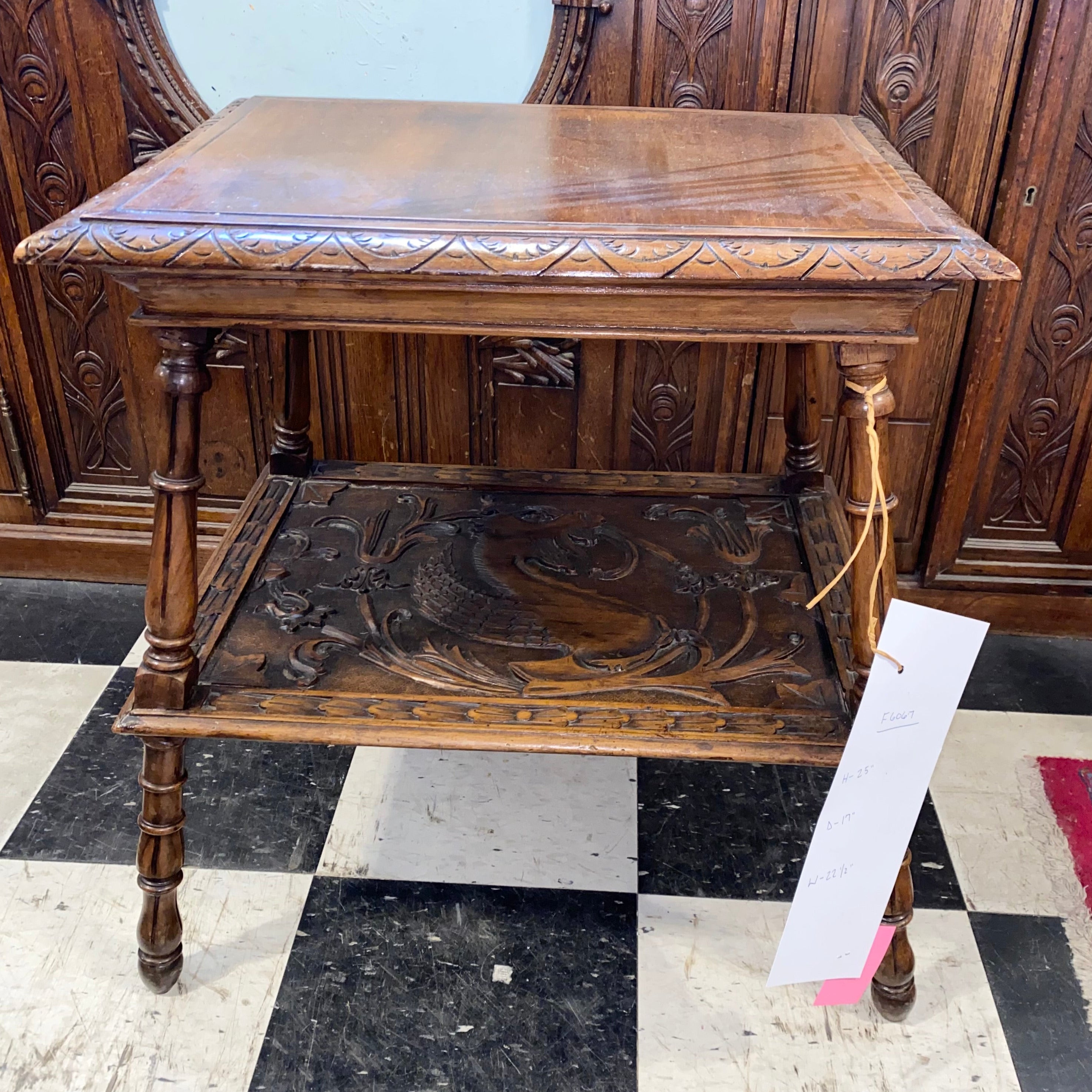 American Carved Walnut Side Table C. 1920s