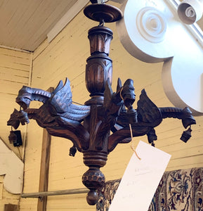 Antique Carved Oak French Chandelier C. 1900