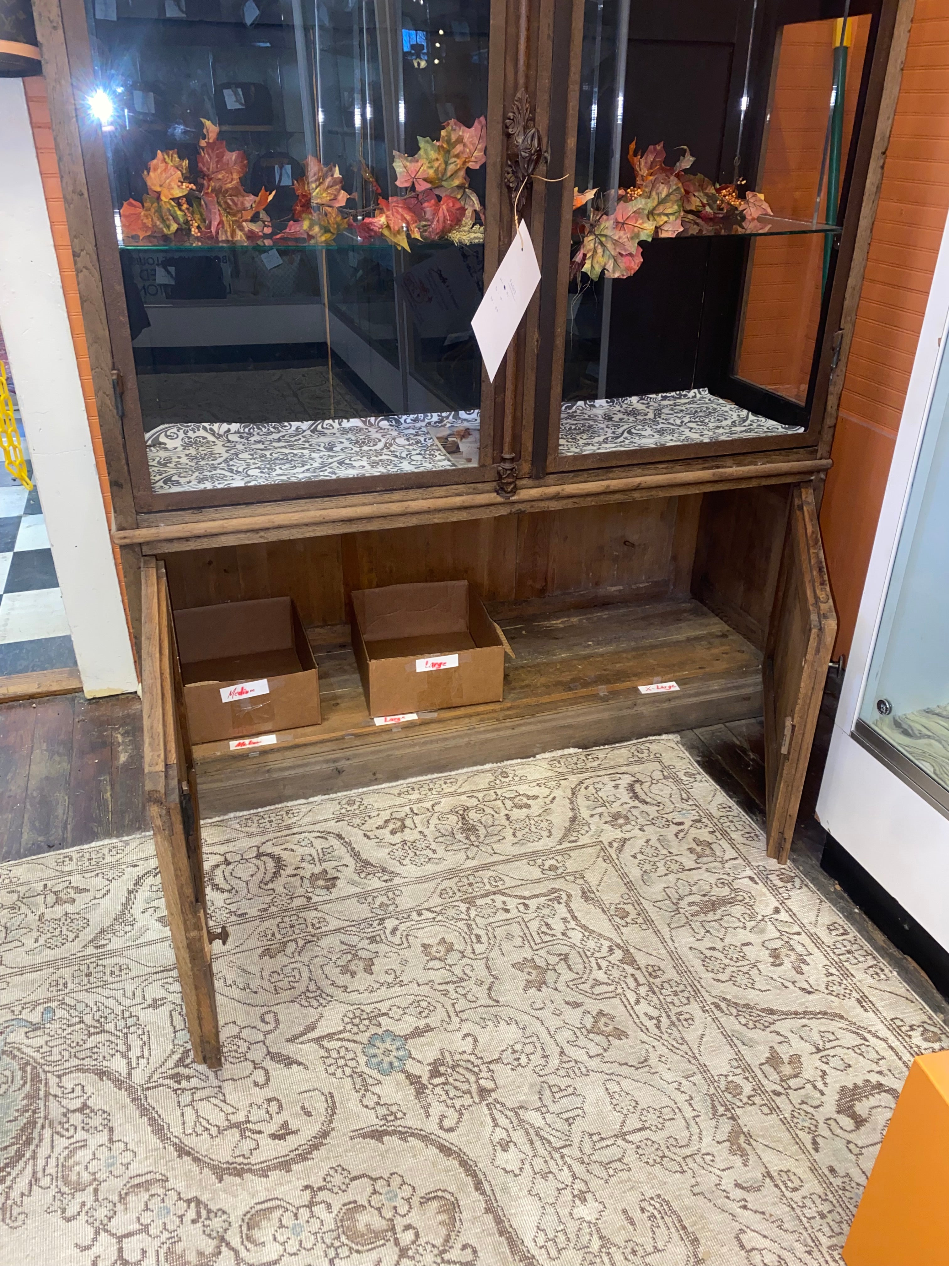 Reclaimed Wood Bookcase/Curio Cabinet w/ Iron Doors