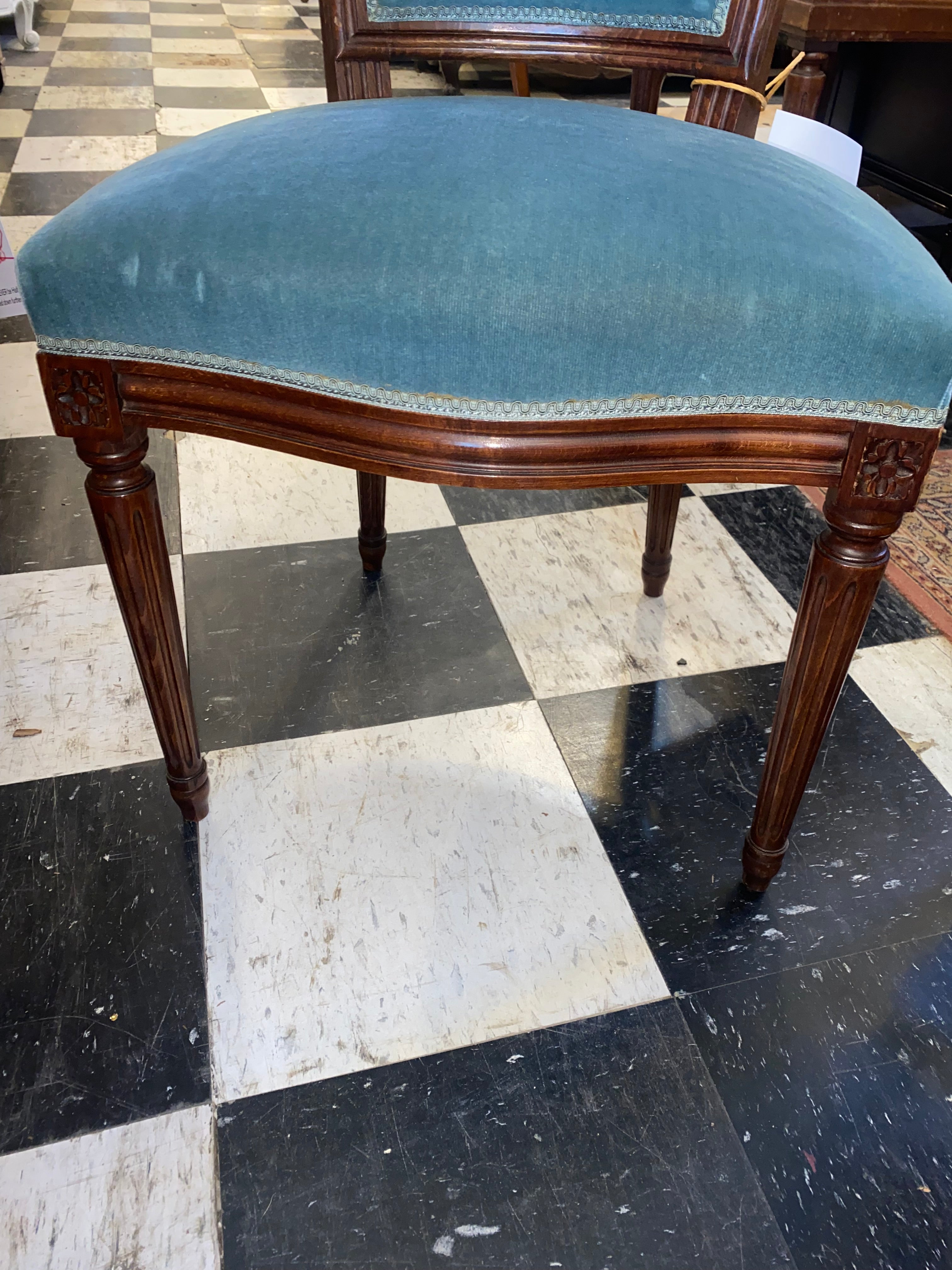 Set of 6 French Velvet Dining Chairs C. 1930s