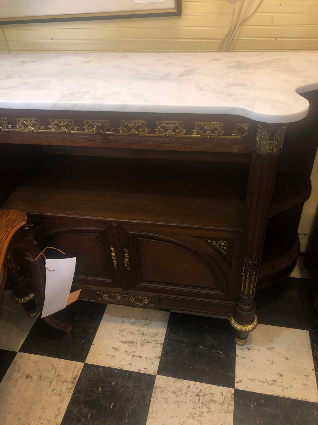 Fabulous French Louis XV White Marble Top Ormolu Trimmed Sideboard  c.1920