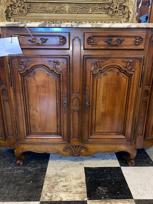 French Walnut Marble Topped Sideboard C. 1920s