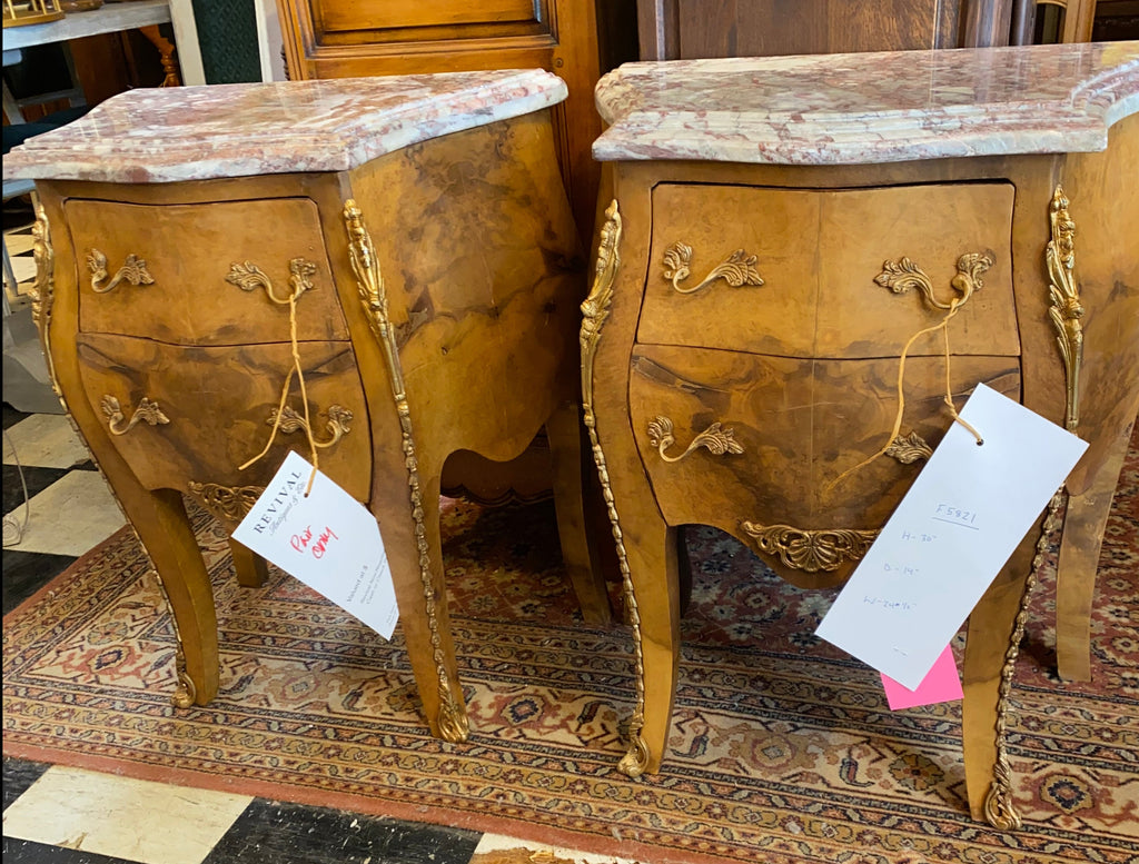 Pair of Reproduction Marble Top Bedside Chests