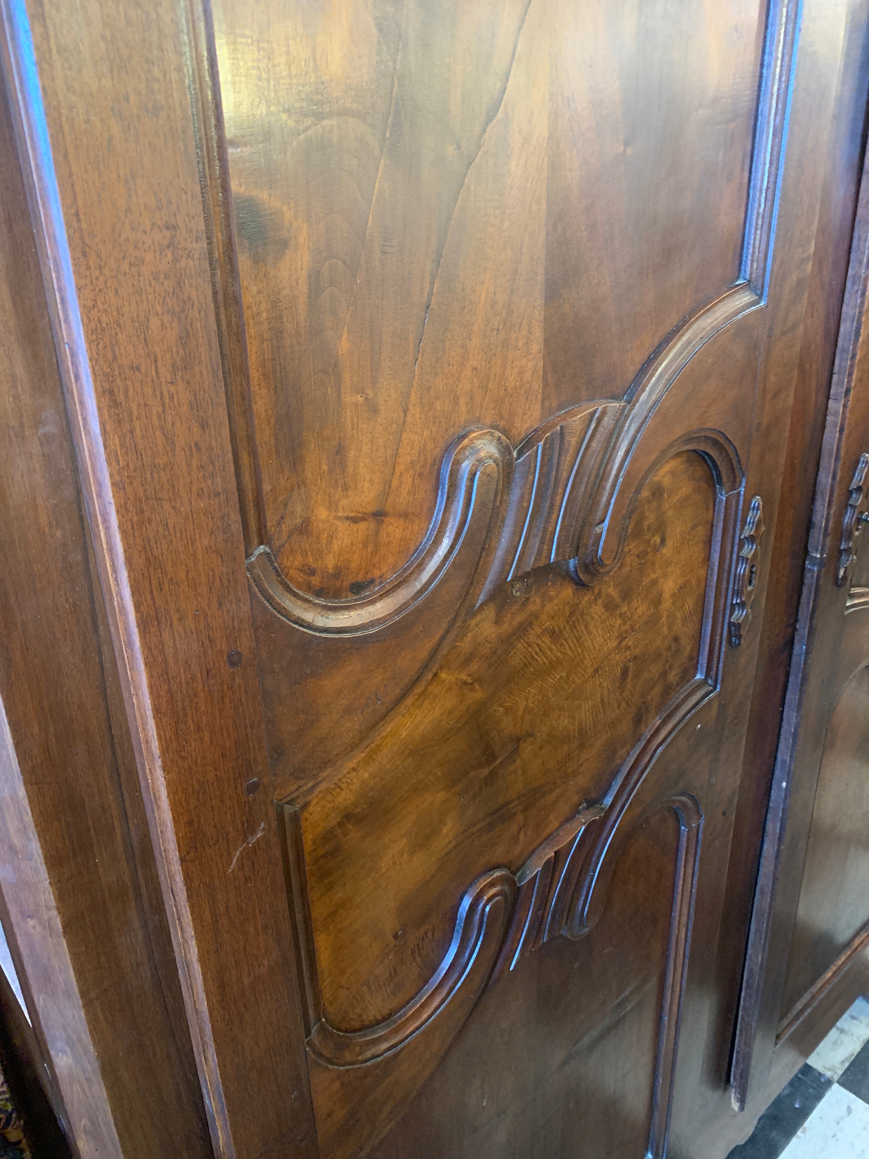 Louis XV Carved Walnut French Antique Armoire c1870s