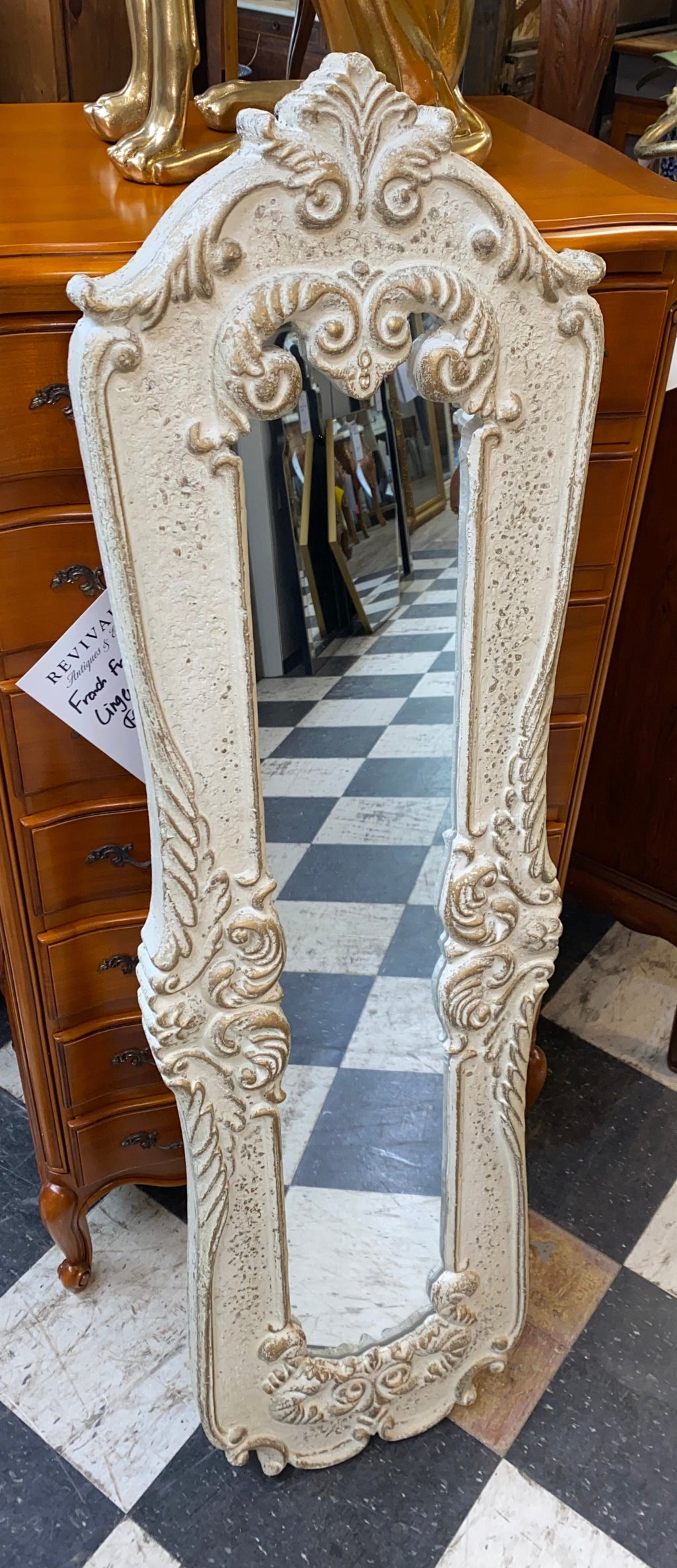 New Antiqued White Wood Mirror