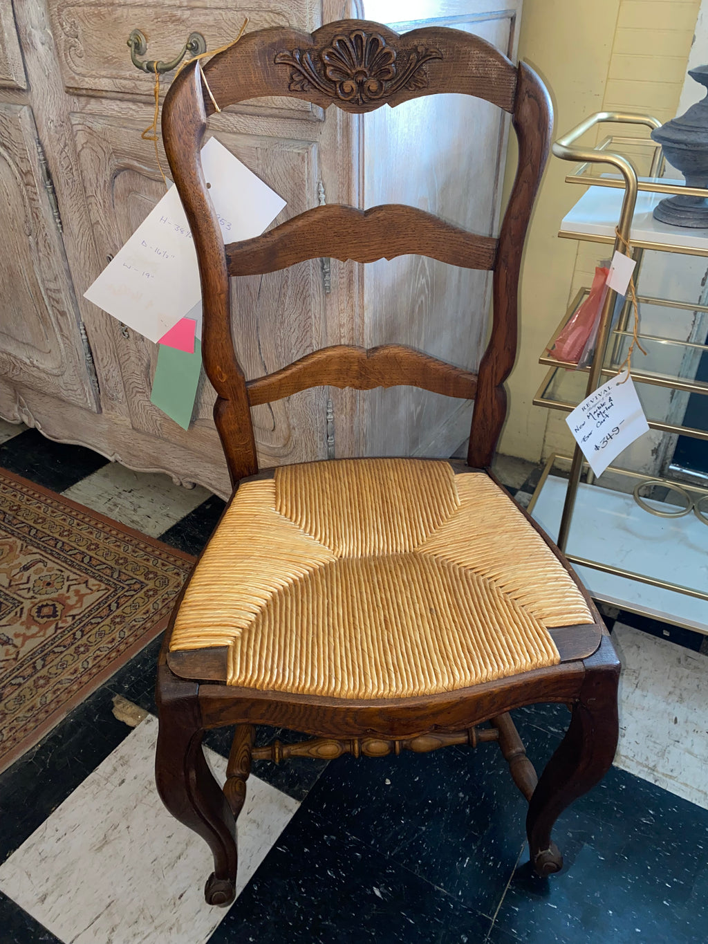 Set of 6 Country French Rush Seat Oak Dining Chairs C. 1920s