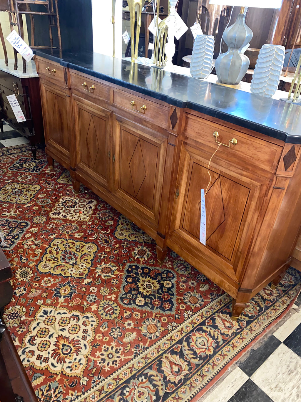 French Cherry Marble Topped Sideboard C. 1930