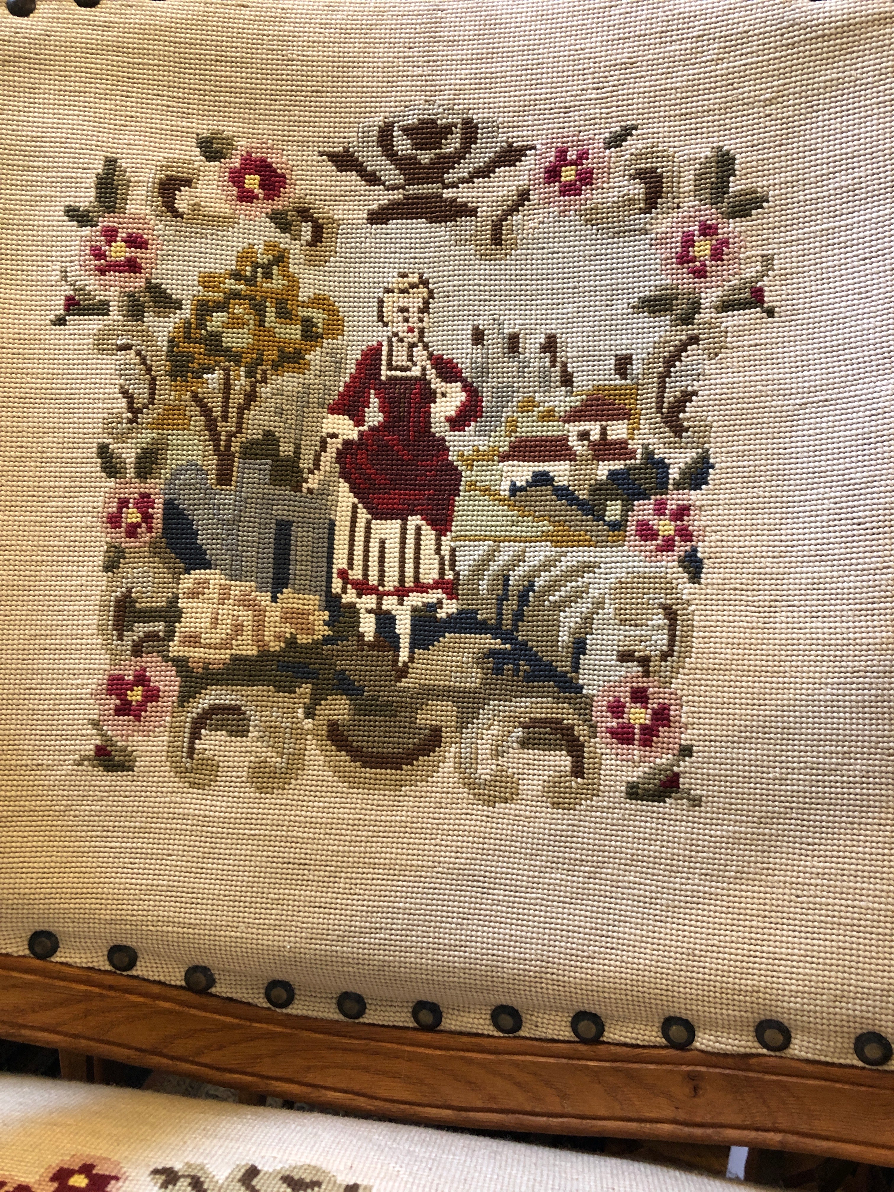 Vintage French Needle Point Arm Chair  From Europe