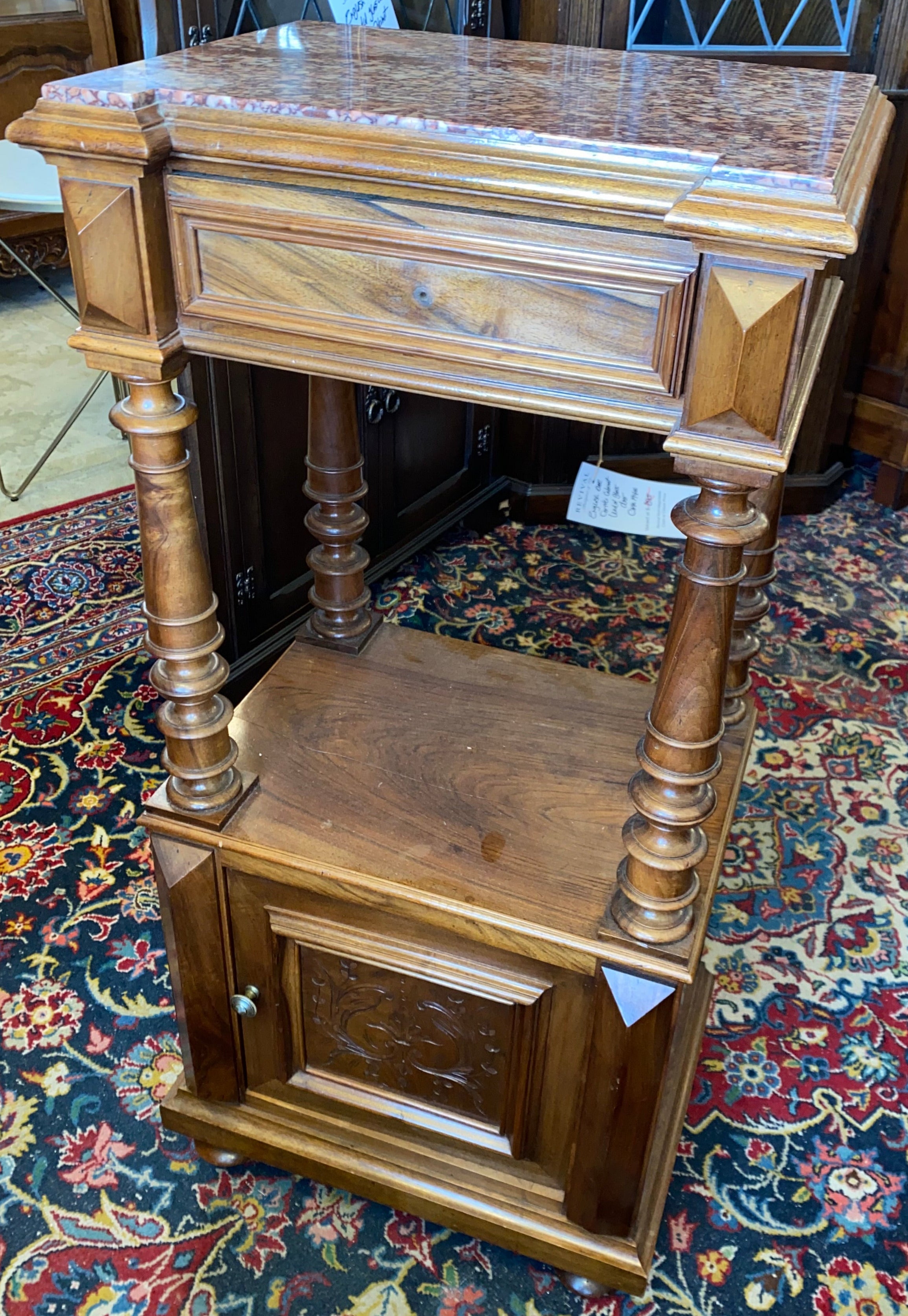 Henri II Style Carved Walnut French Bedside Cabinet C. 1920