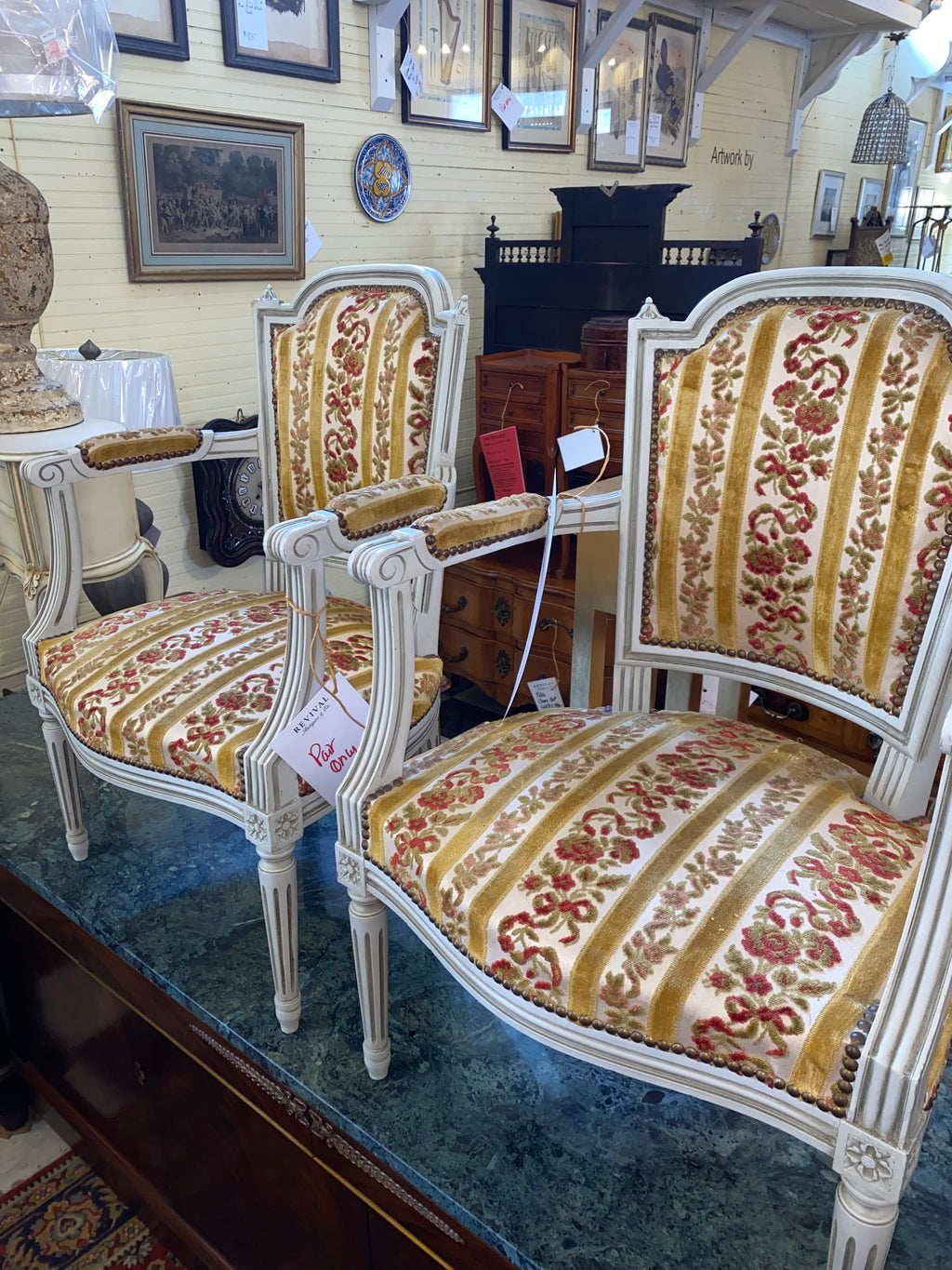 Pair of French Painted Arm Chairs C. 1930s