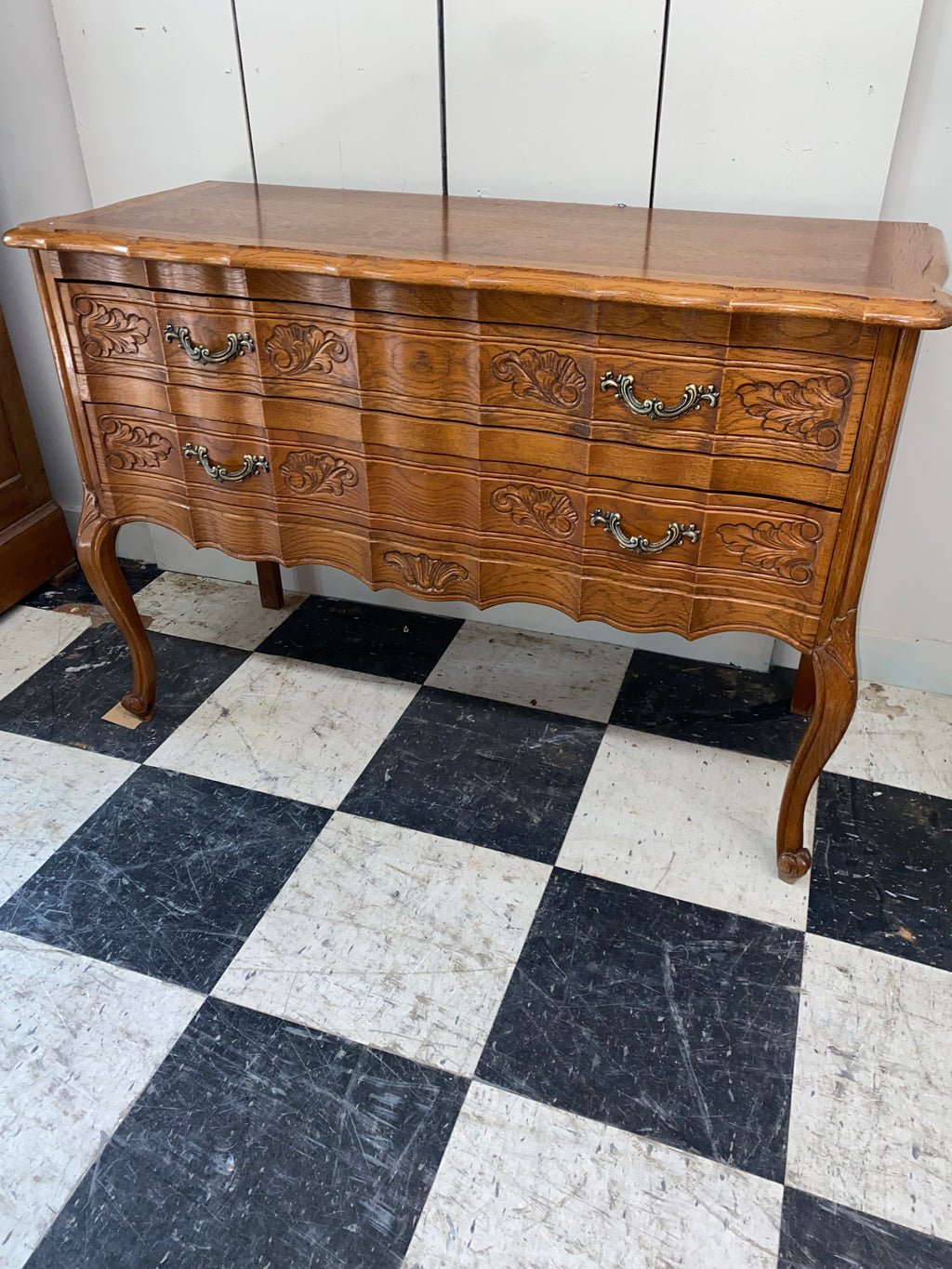 French Vintage Oak 2 Drawer Chest C. 1950s