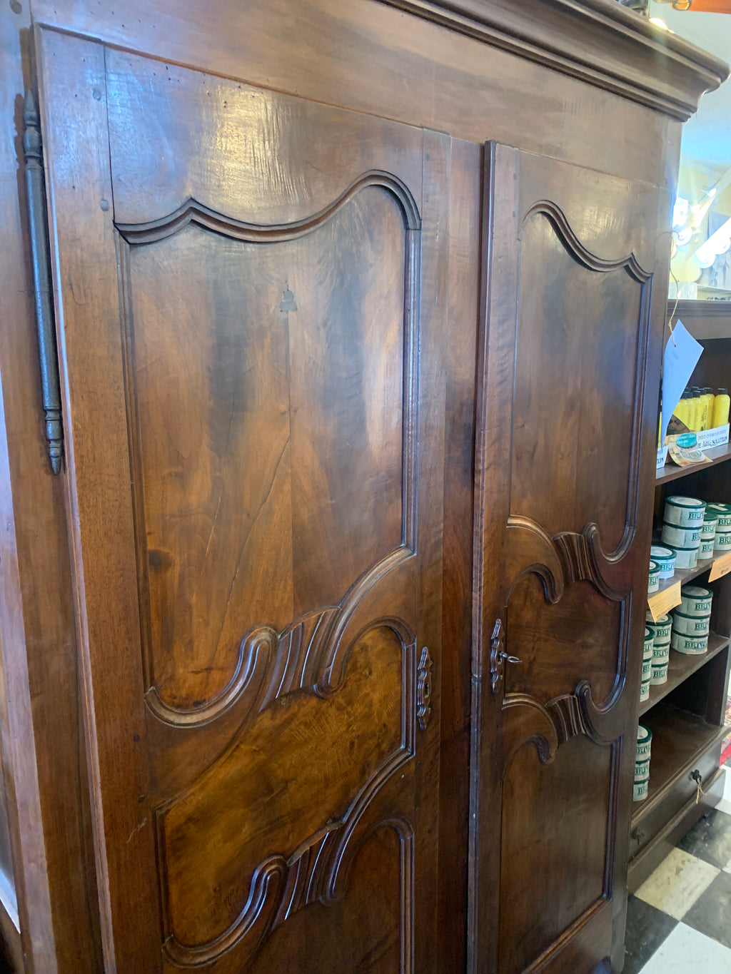 Louis XV Carved Walnut French Antique Armoire c1870s