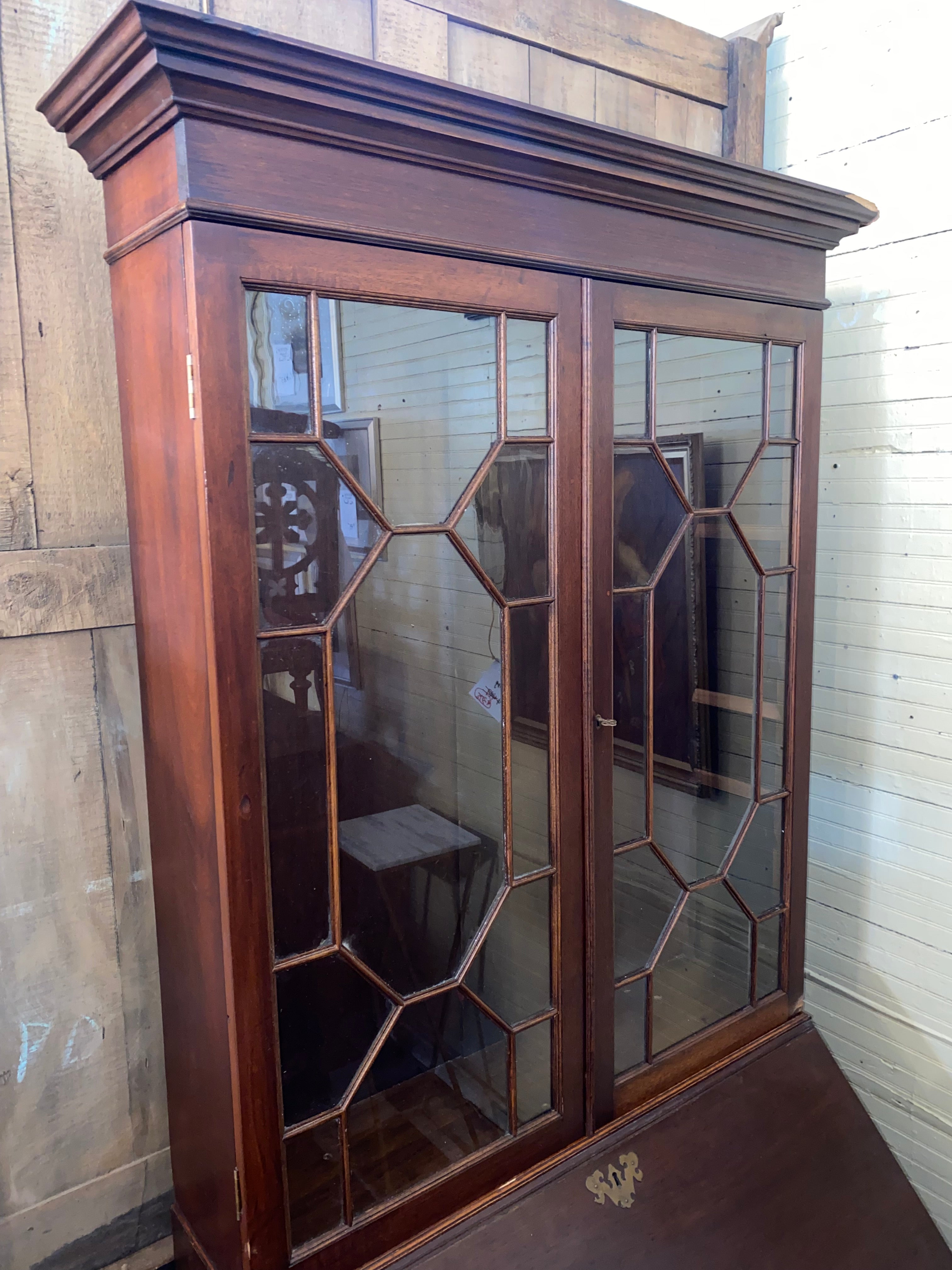 English Mahogany Secretary Bookcase C. 1920