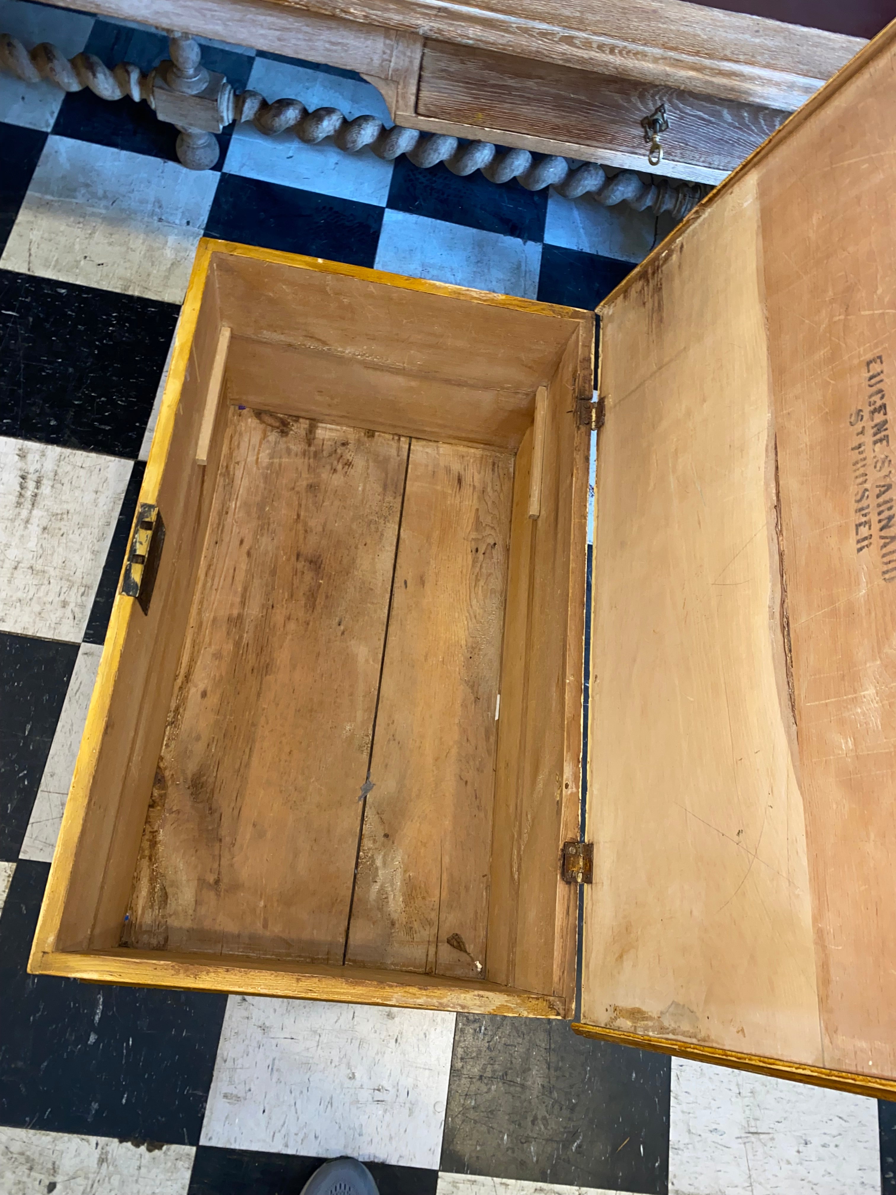 Antique Lift Top Pine Trunk
