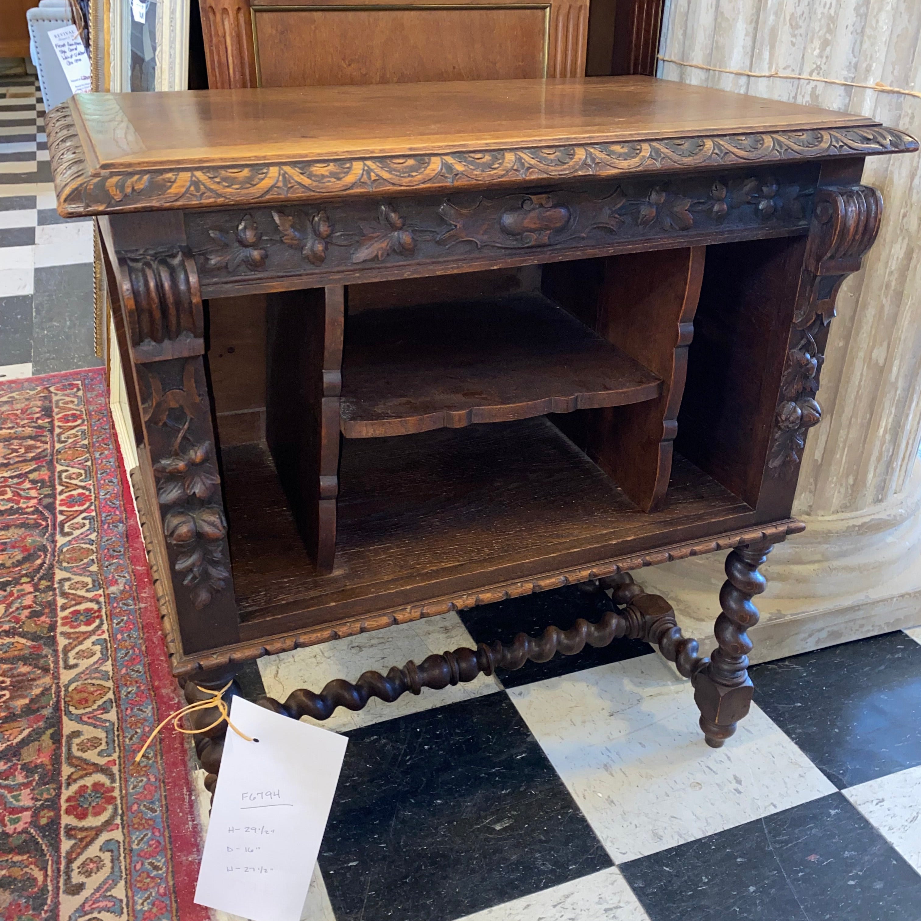 French Renaissance Style Carved Oak Music Cabinet C. 1900
