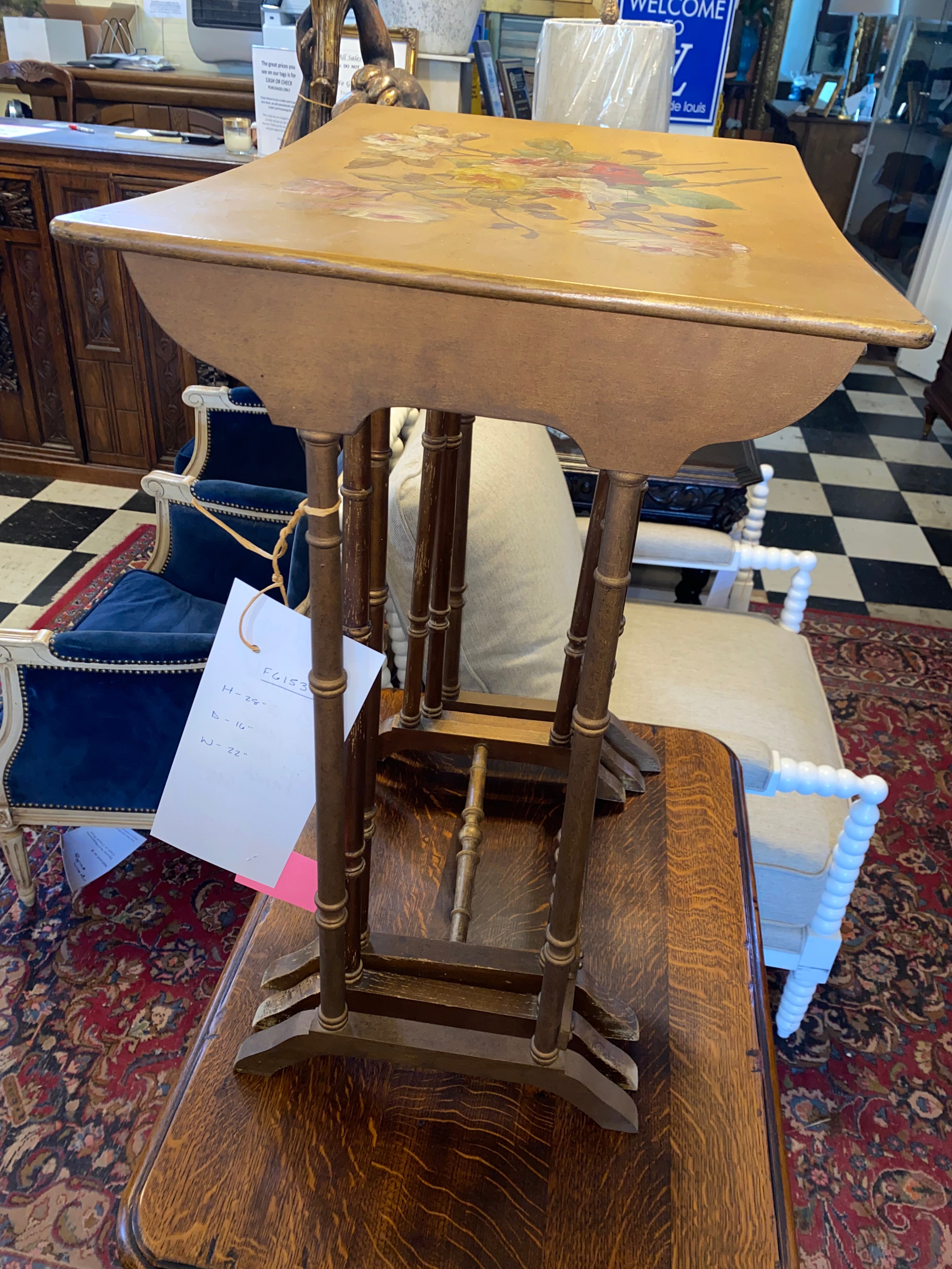 French Hand Painted Nest of 3 End Tables C. 1920s