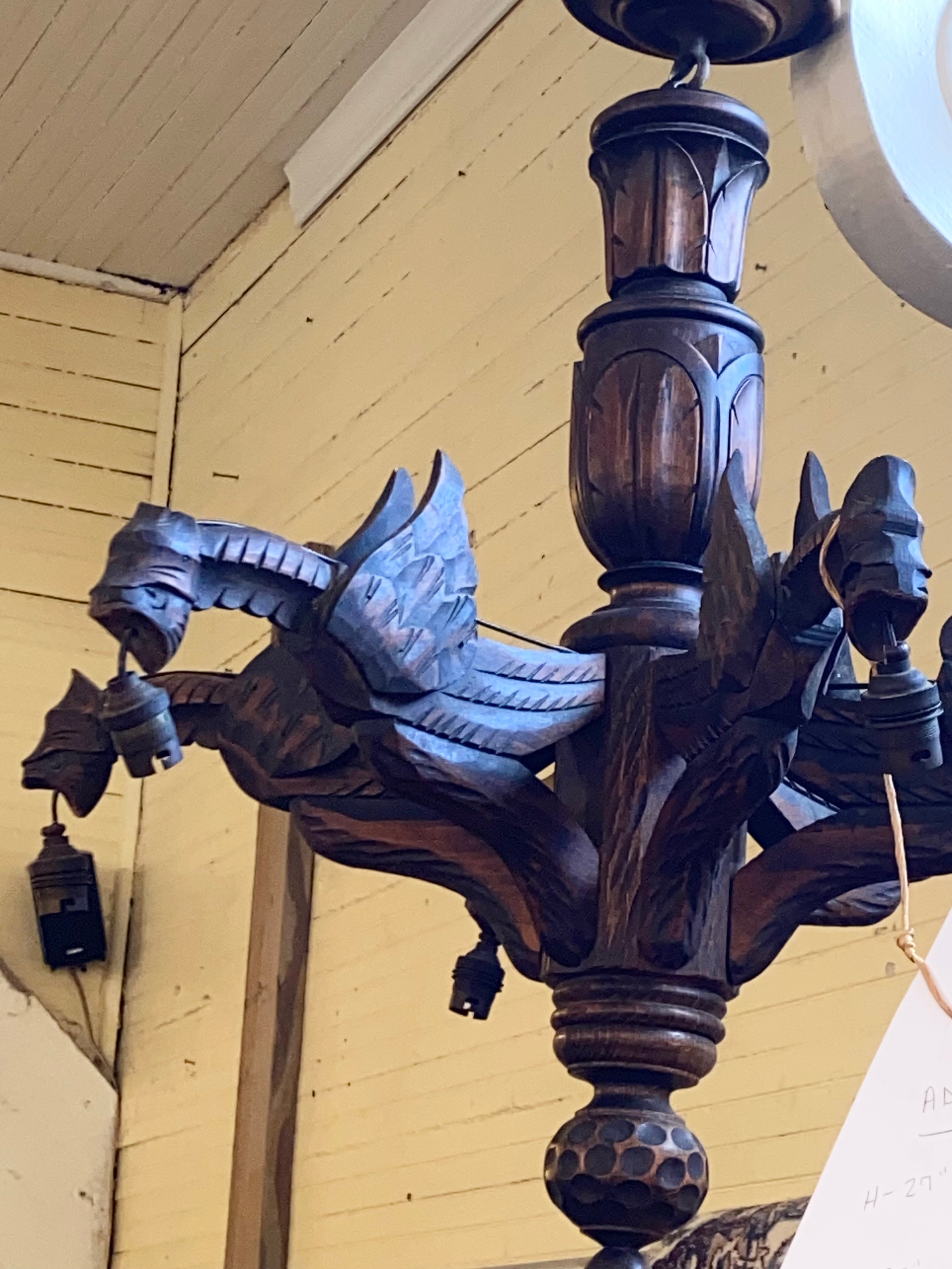 Antique Carved Oak French Chandelier C. 1900