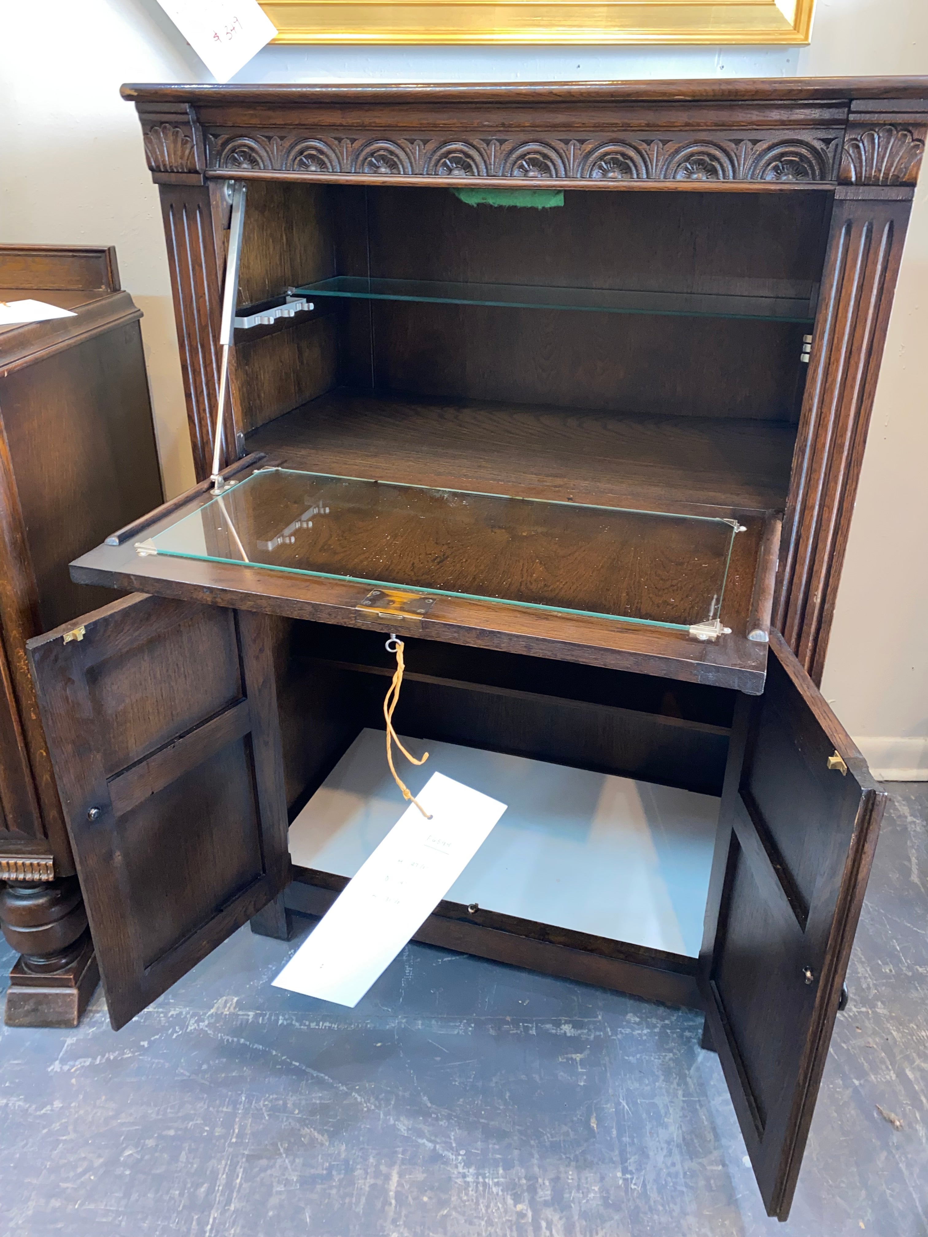 Drop Front Dark Oak Cocktail Cabinet from Wales C. 1940s