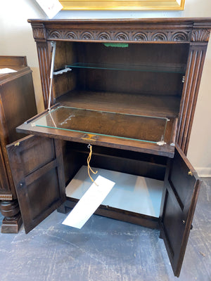 Drop Front Dark Oak Cocktail Cabinet from Wales C. 1940s