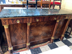 French Empire Flame Mahogany Sideboard Marble Topped C. 1920s