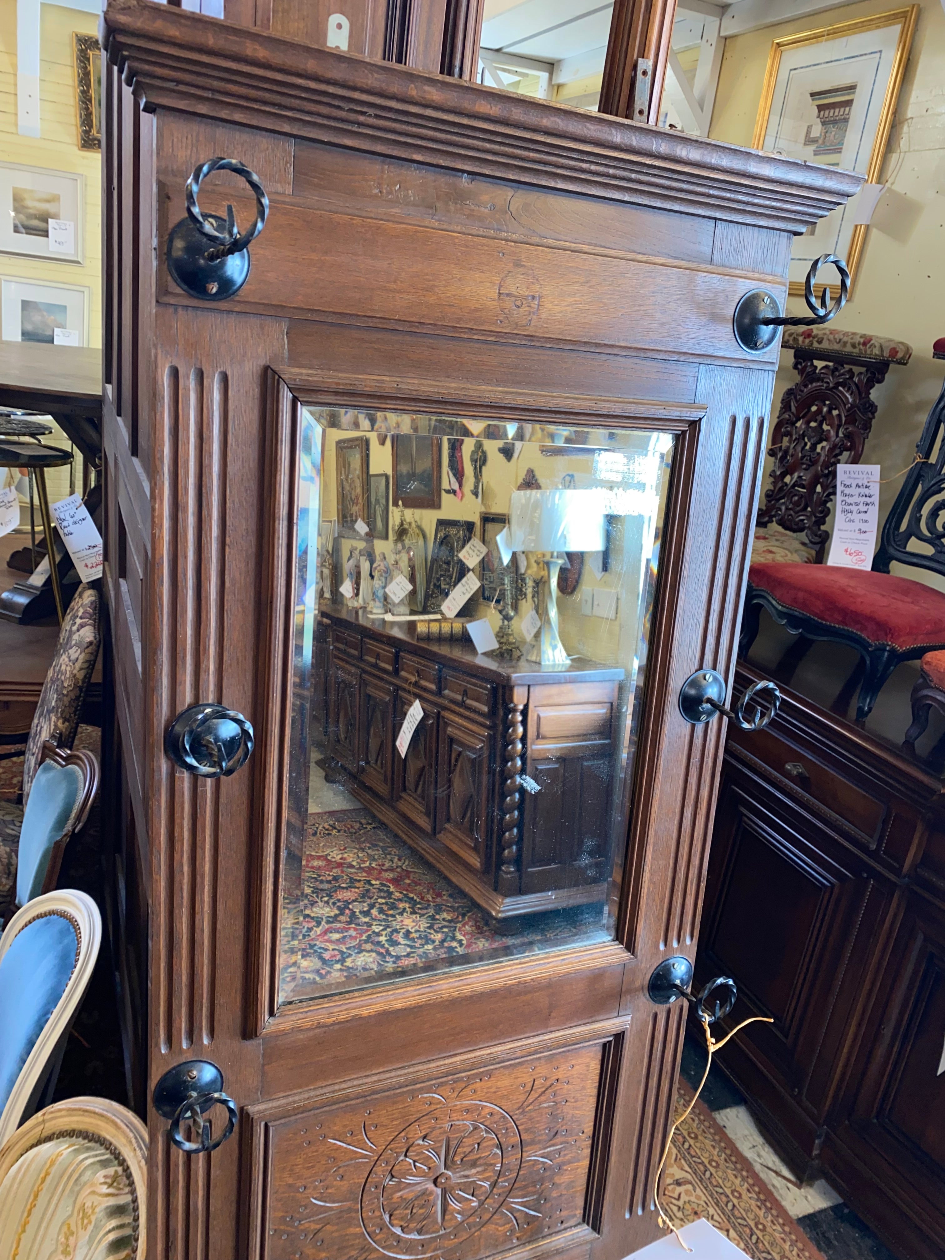 French Petite Oak Hall Tree C. 1900