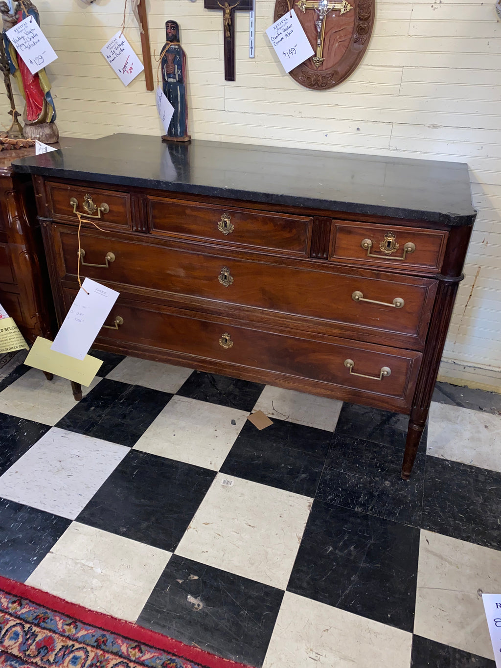 Antique French Louis XV Marble Top Chest C. 1900