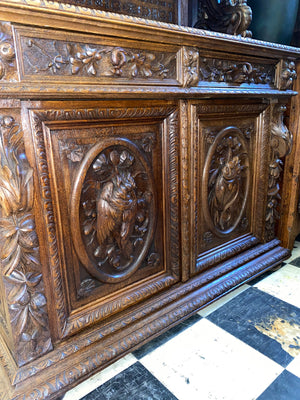 Carved French Renaissance Oak Double Buffet C. 1890
