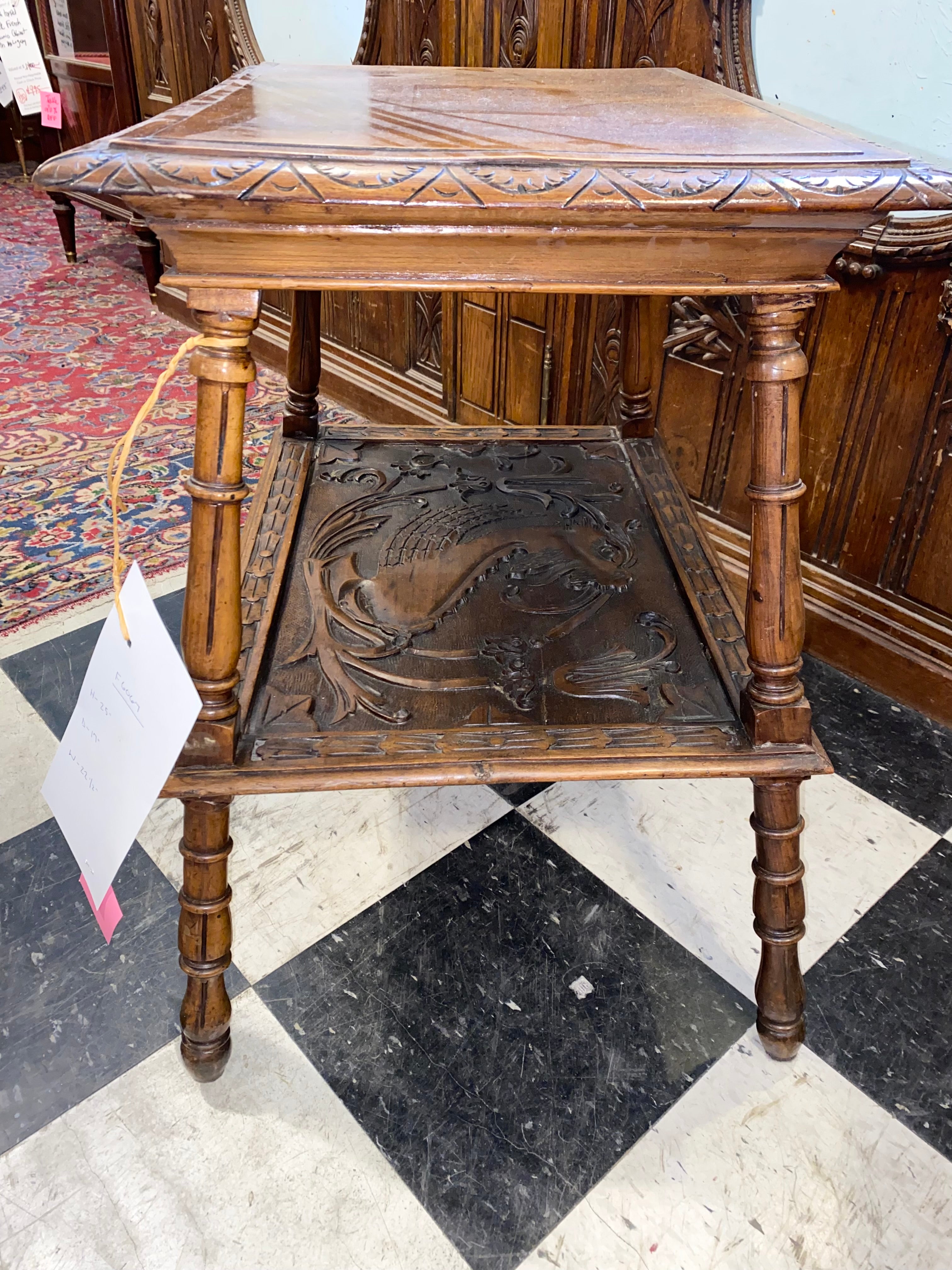 American Carved Walnut Side Table C. 1920s