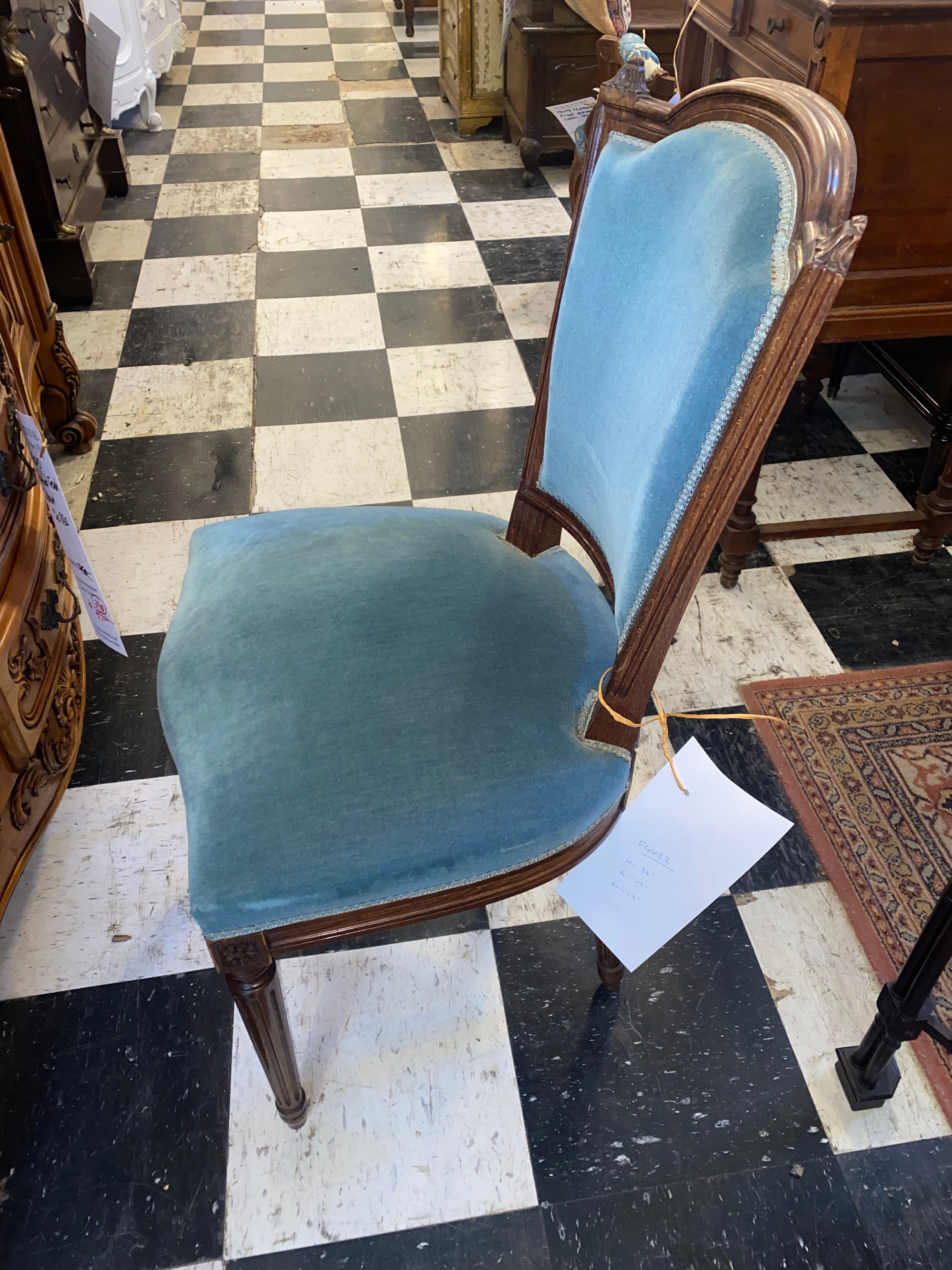 Set of 6 French Velvet Dining Chairs C. 1930s