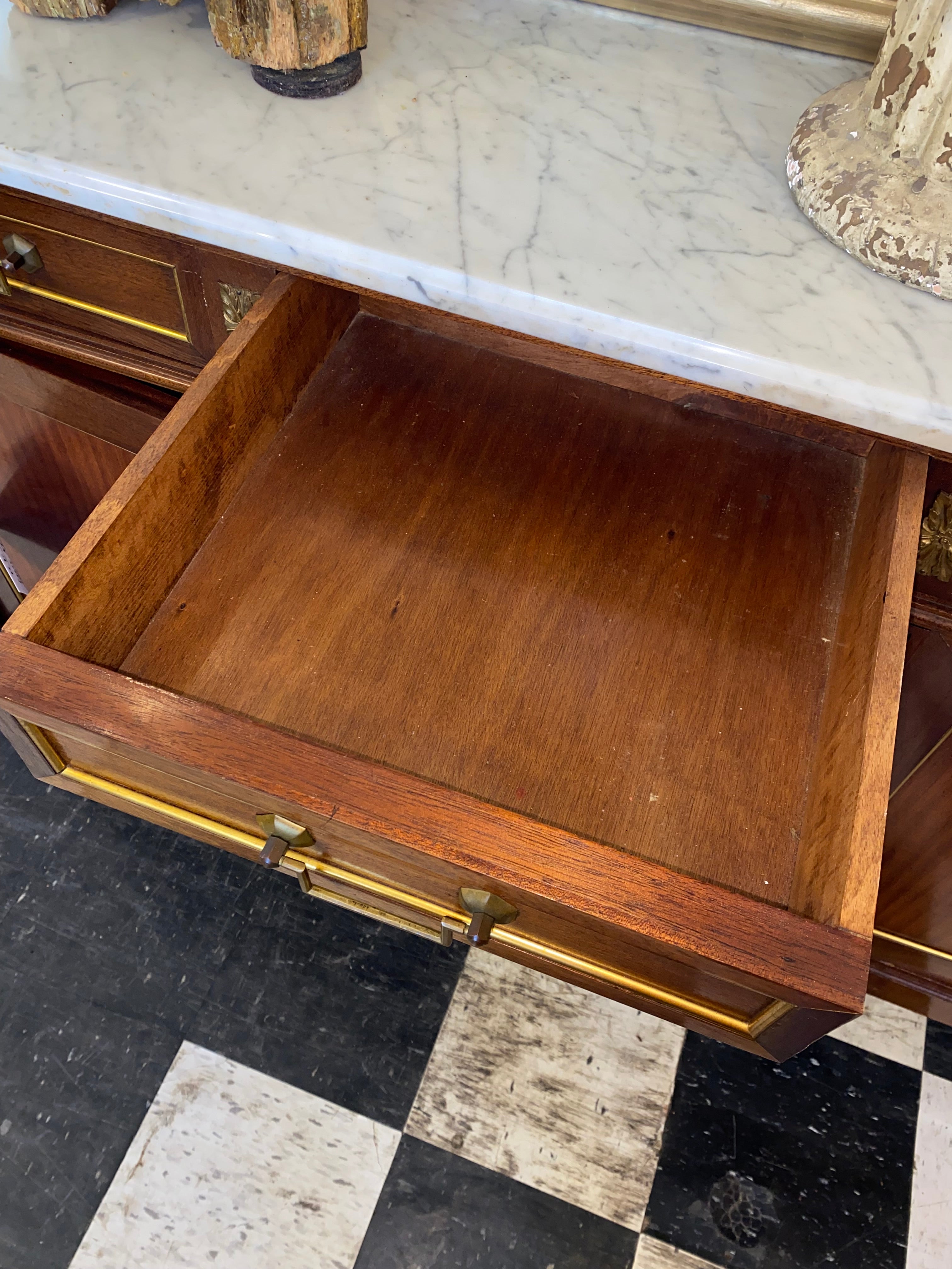 Louis XVI Mahogany Marble Topped Sideboard C. 1930s