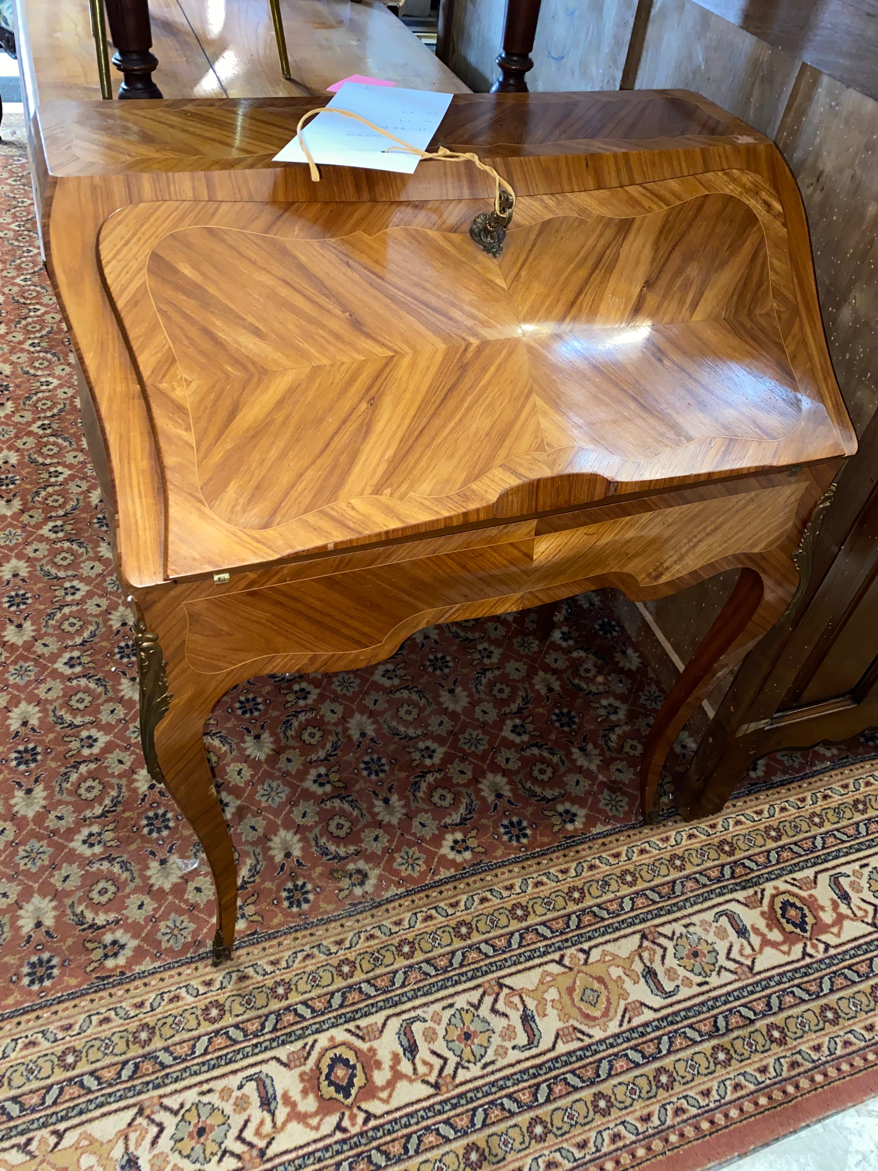 Parquetry Inlaid Petite Ladies Drop Front Desk from France C. 1930s