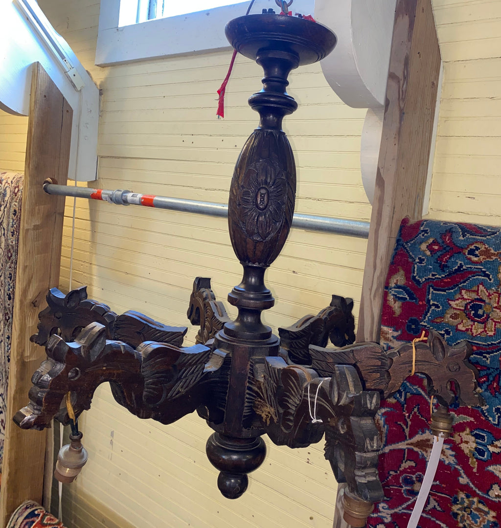 Antique Carved Oak French Chandelier C. 1900