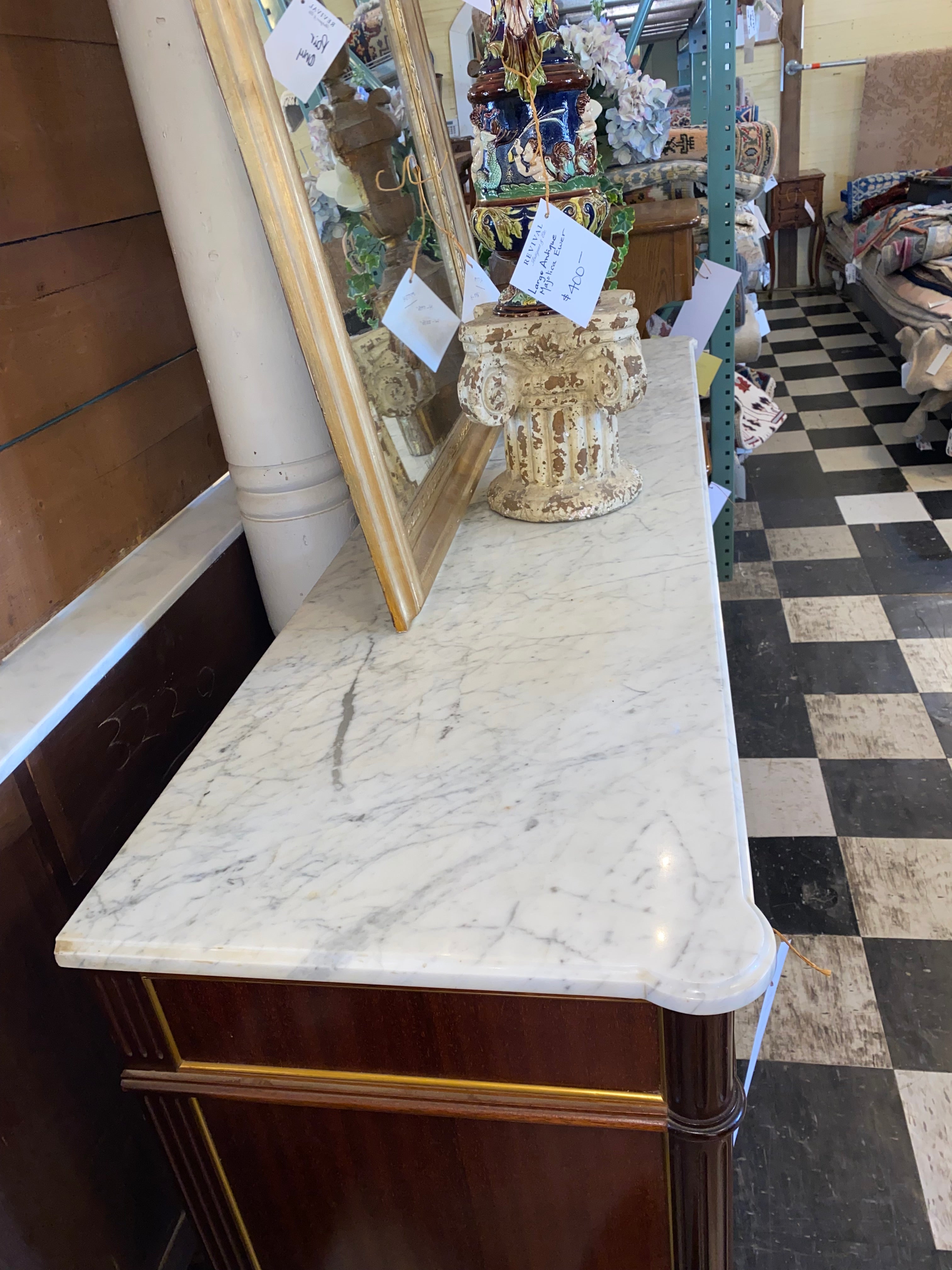 Louis XVI Mahogany Marble Topped Sideboard C. 1930s
