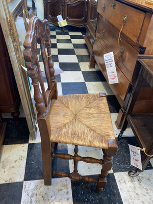 Set of 6 French Renaissance Style Carved Oak Rush Seat Dinning Chairs C. 1940s