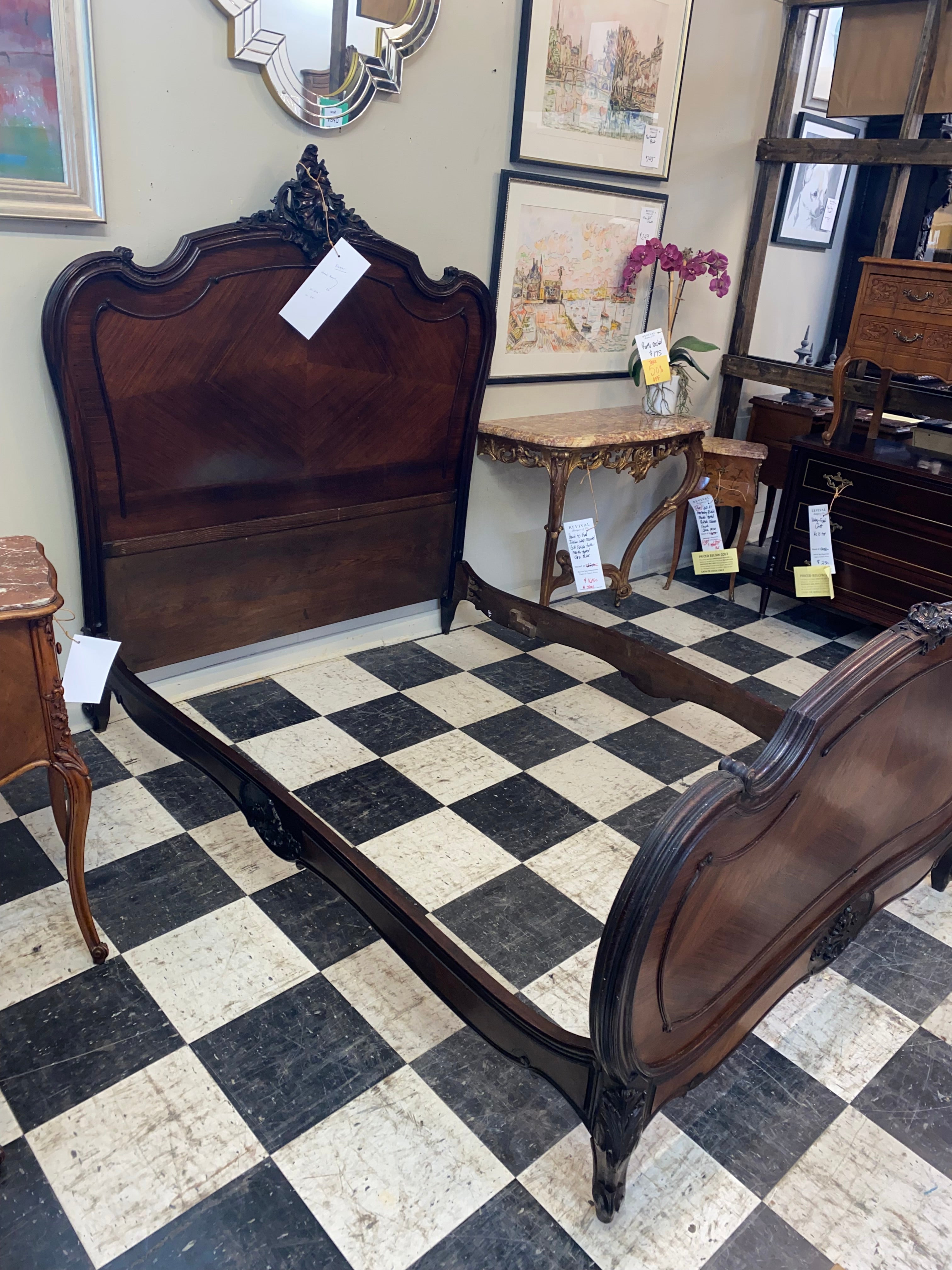 French Walnut "European Double" Size Bed C. 1920s