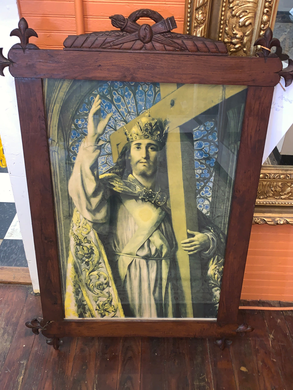 Antique French Lithograph Original Frame c.1900