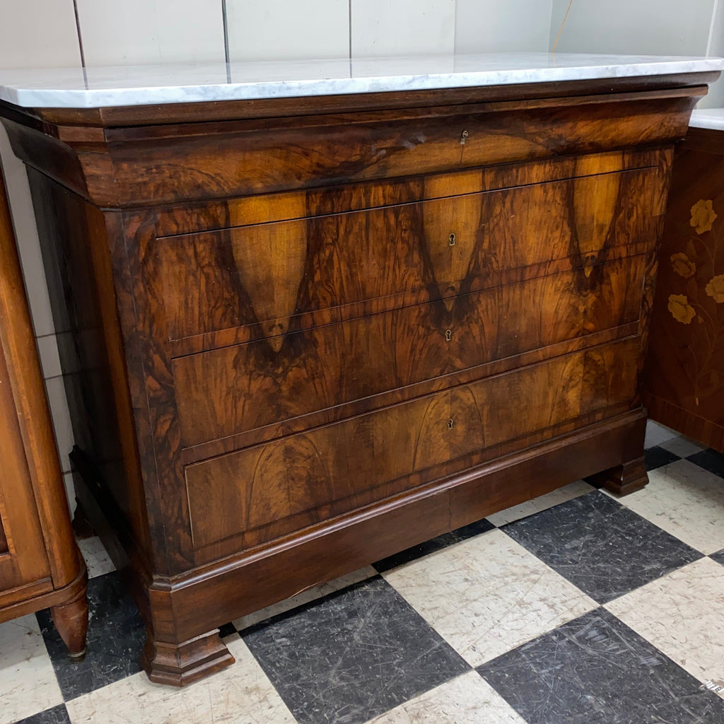 Burled Mahogany Louis Philippe Marble Top Chest C. 1880