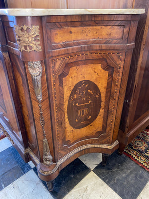 French Reproduction Marble Top Console Cabinet