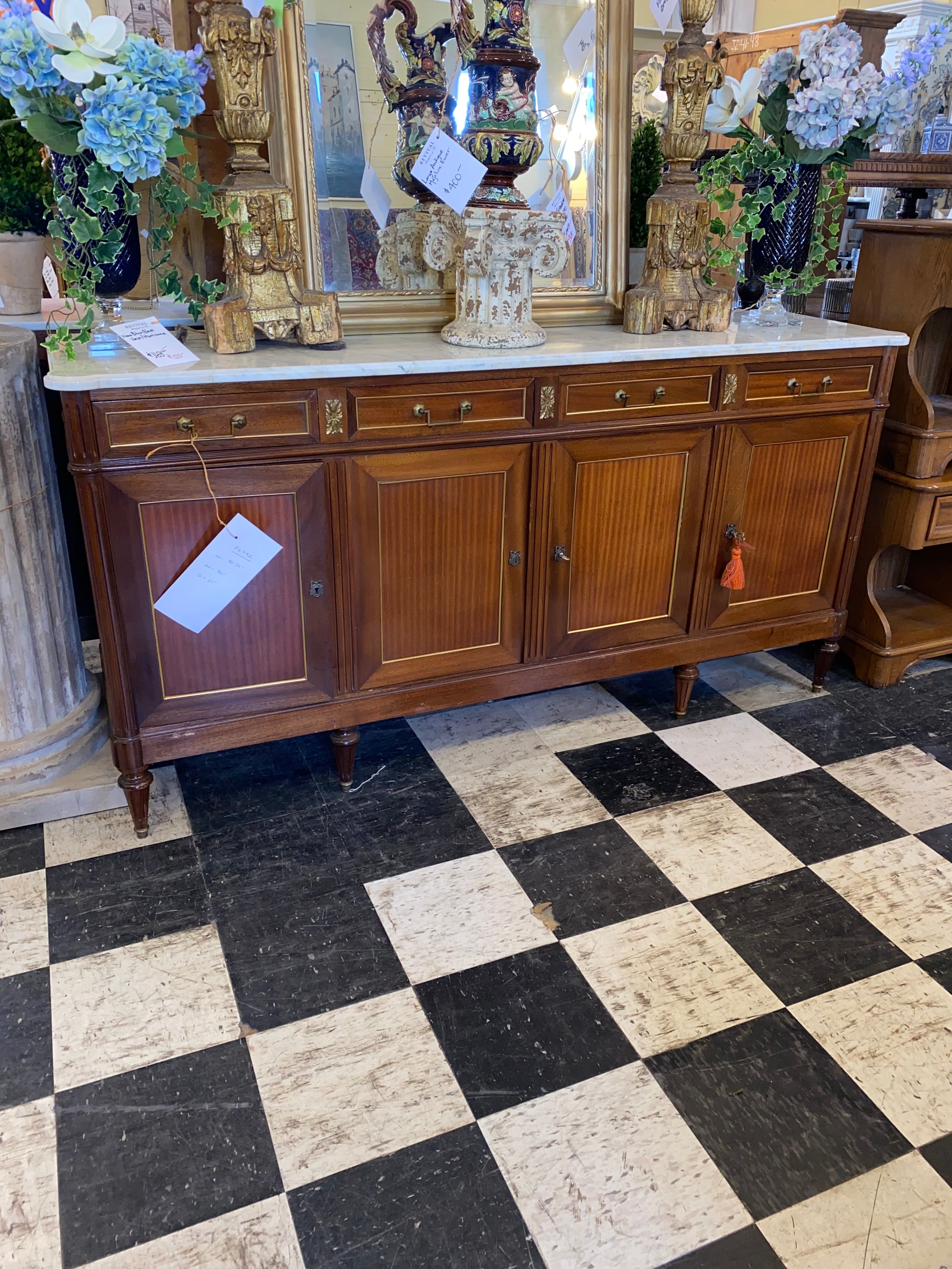 Louis XVI Mahogany Marble Topped Sideboard C. 1930s