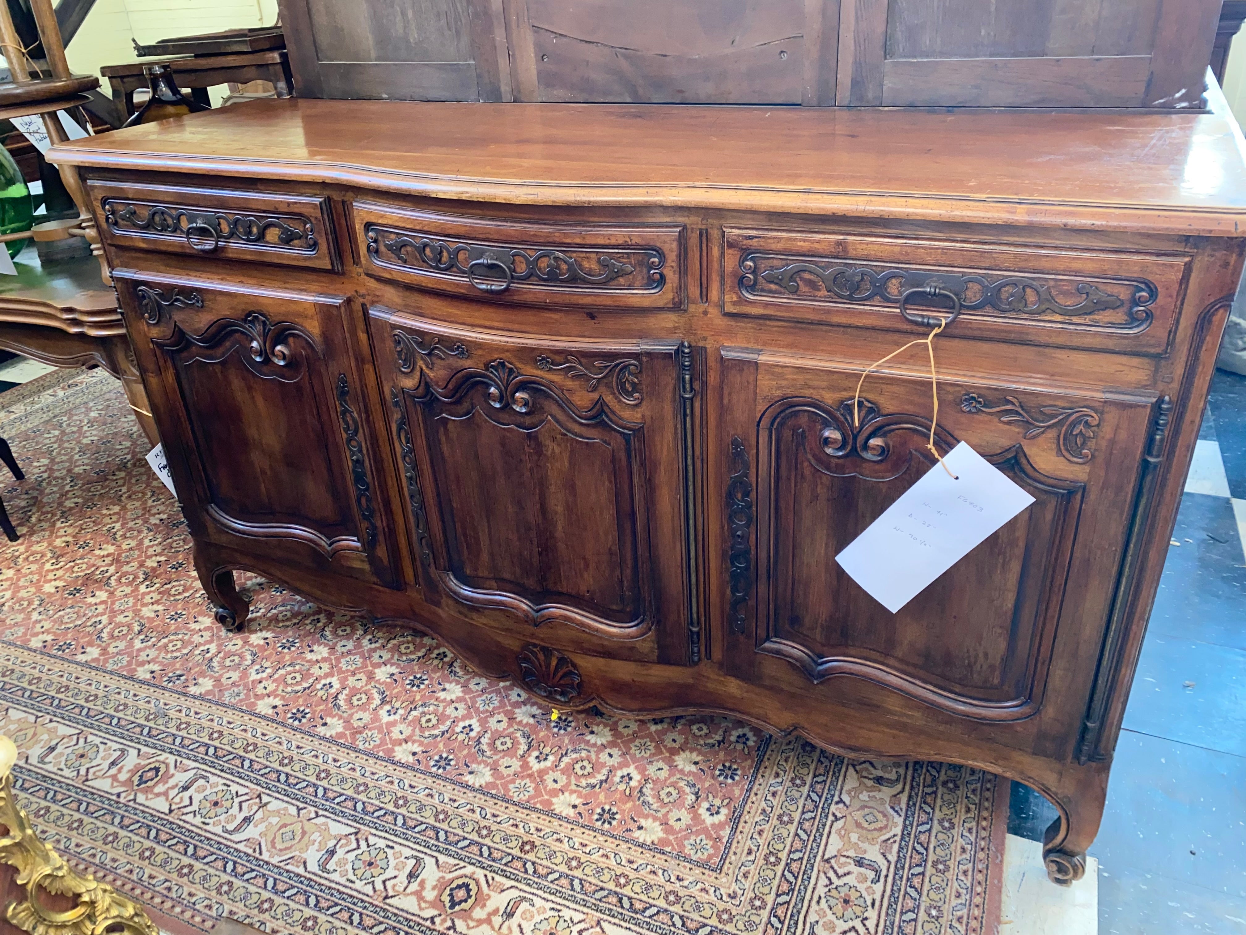 French Provincial Carved Walnut Sideboard C. 1900