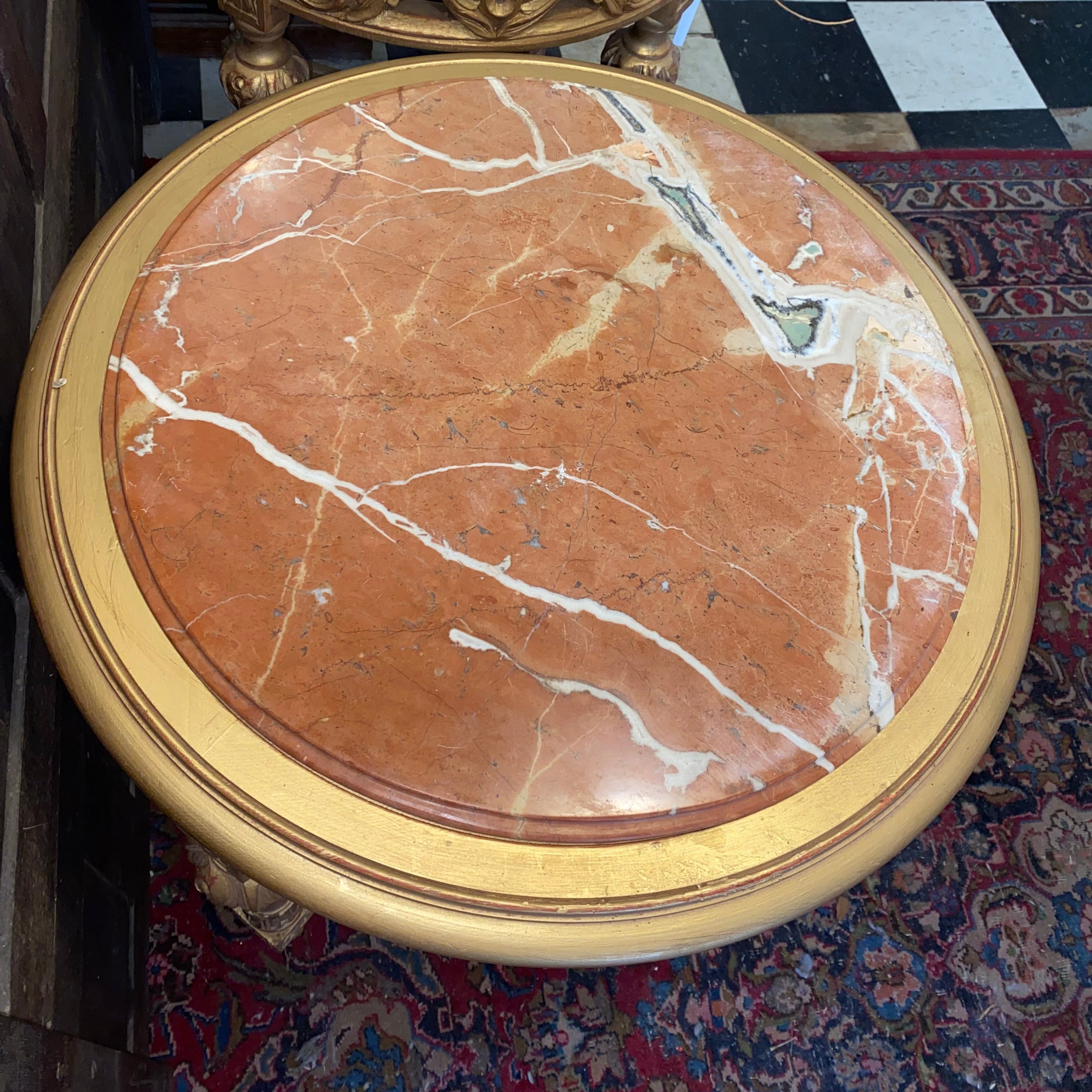 New Pair of Gilt Round Marble Topped End Tables