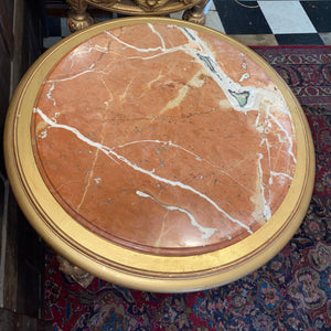 New Pair of Gilt Round Marble Topped End Tables