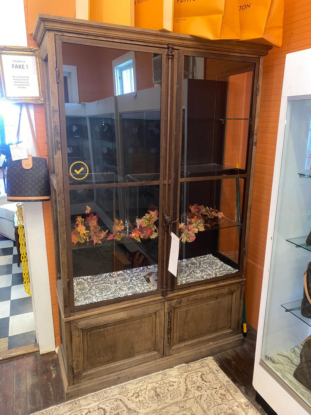 Reclaimed Wood Bookcase/Curio Cabinet w/ Iron Doors