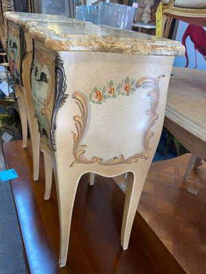 Pair of Painted Marble Top Bedside Cabinets C. 1930s