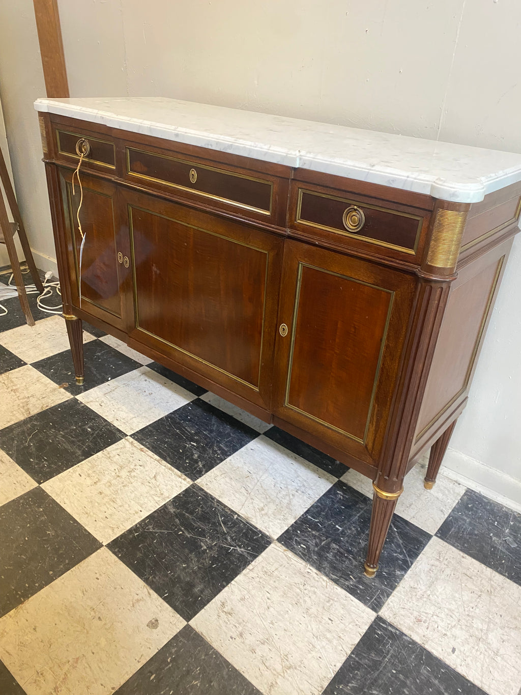 French Mahogany Marble Topped Sideboard C. 1920