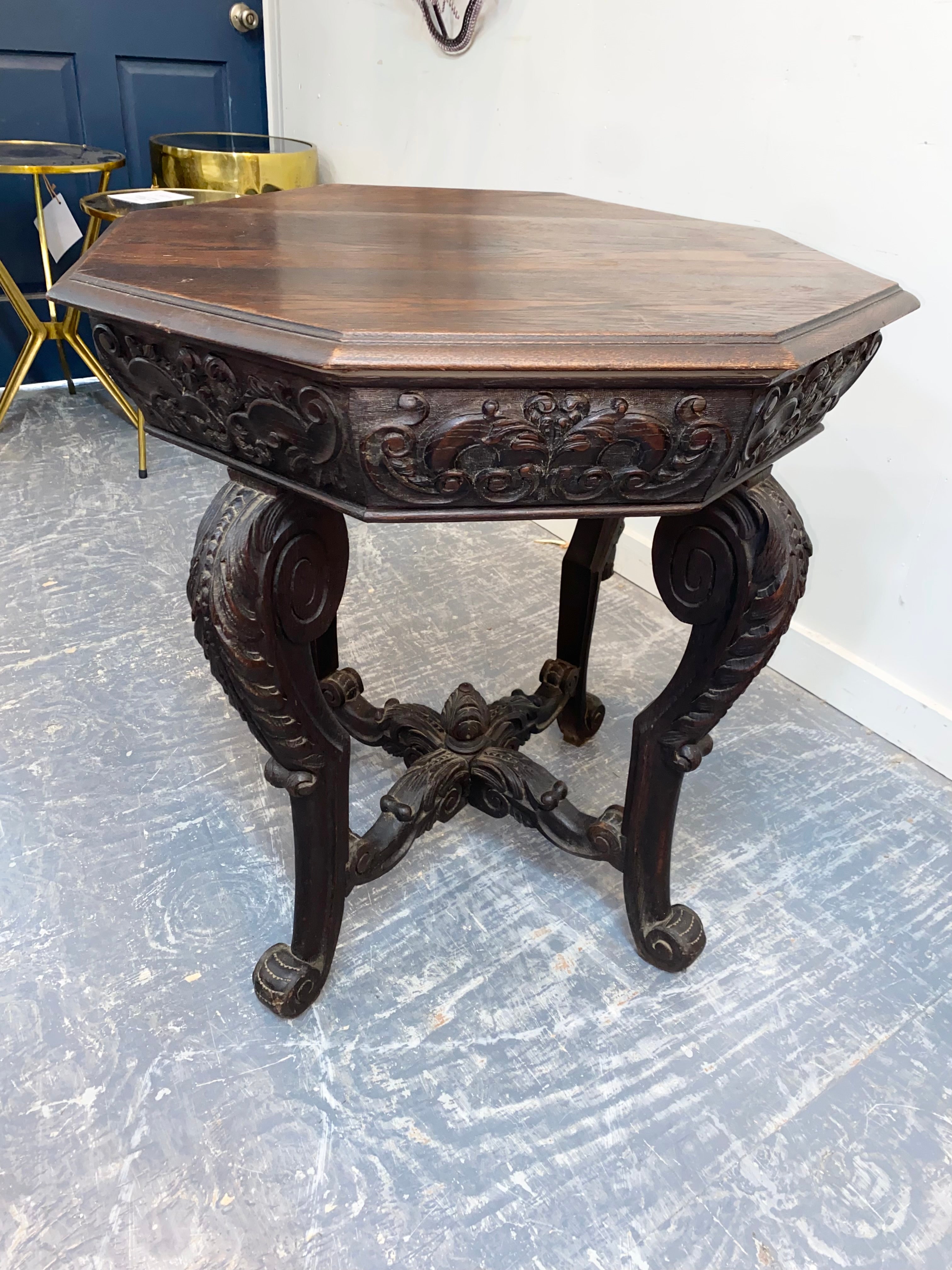 Carved Dark Oak Jacobean End Table C. 1900