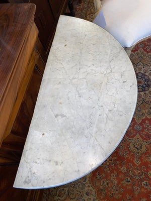 English Mahogany Marble Topped Demi Lune Console Table C. 1900