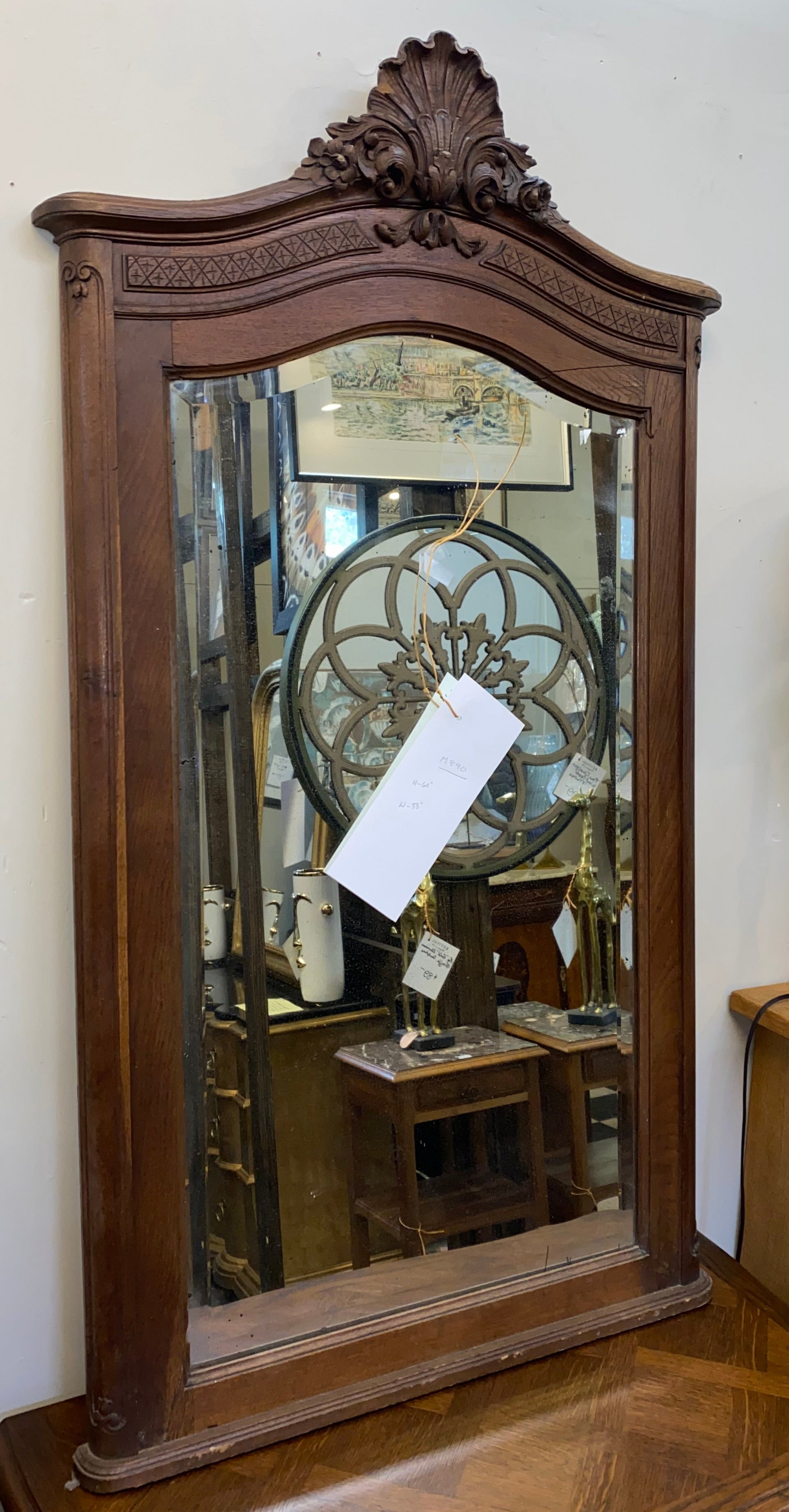 French Carved Oak Mirror C. 1920